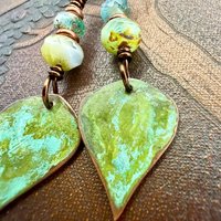 Verdigris Earrings, Copper Patina, Teardrop Dangle, Czech Glass Beads, Boho Hippie, Blue Green Earthy, Soul Harbor Jewelry, Earth Witch