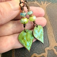 Verdigris Earrings, Copper Patina, Teardrop Dangle, Czech Glass Beads, Boho Hippie, Blue Green Earthy, Soul Harbor Jewelry, Earth Witch