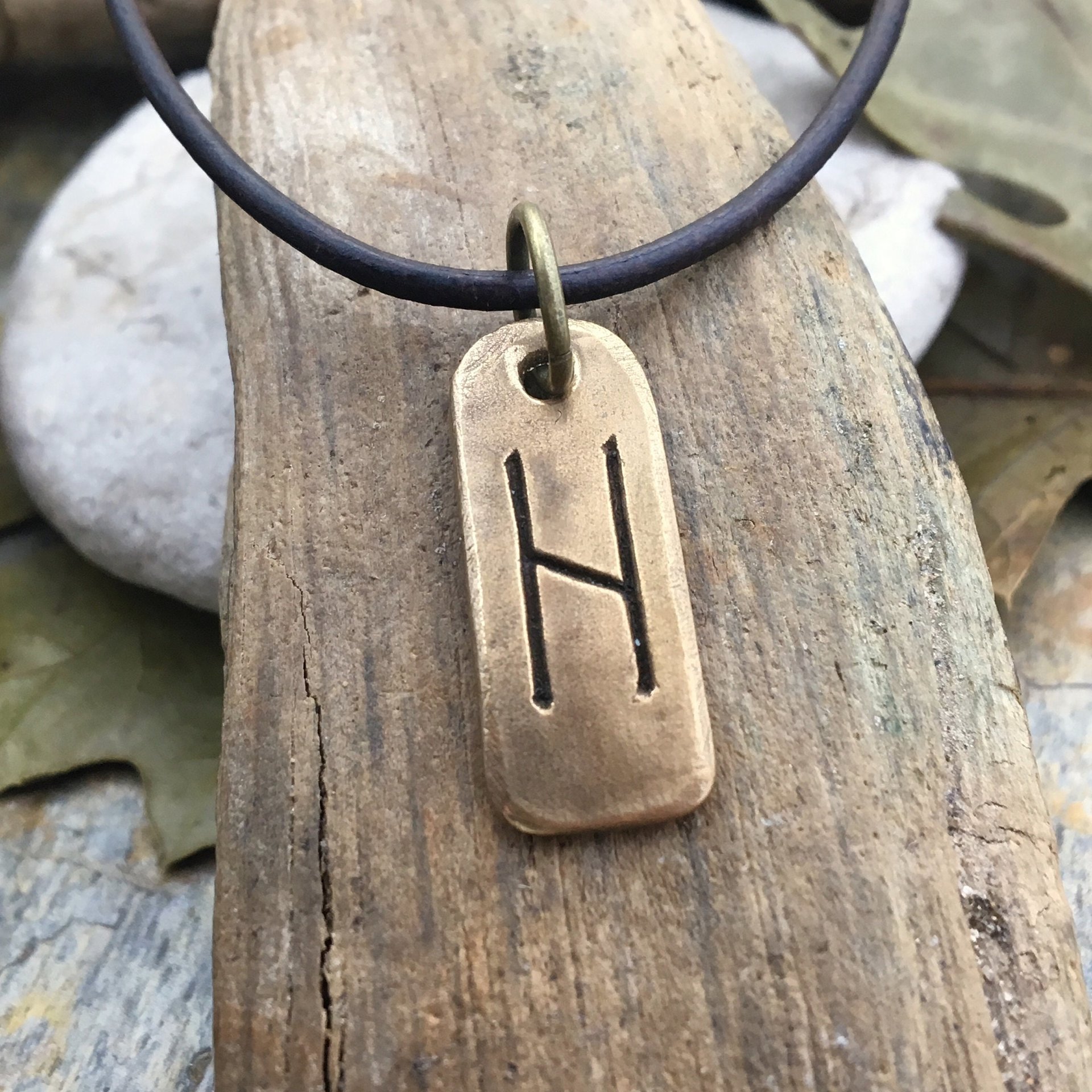 Hagalaz Rune Charm, Bronze Rune Pendant, Viking Rune Jewelry, Nordic Norse, Hand Carved, Leather & Vegan Cords, Elder Futhark, Handmade Art