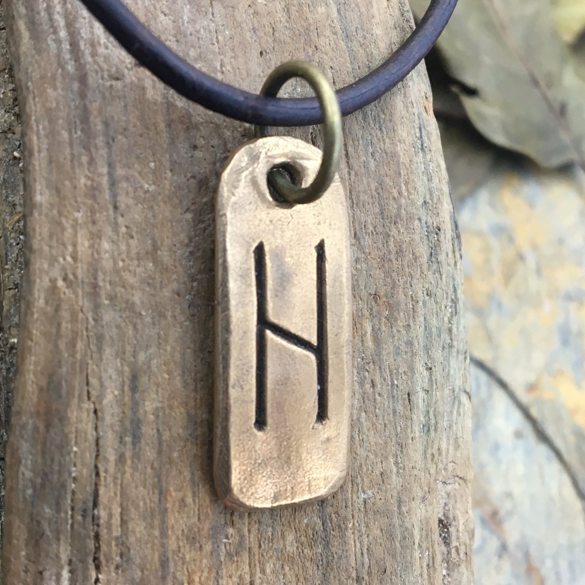 Hagalaz Rune Charm, Bronze Rune Pendant, Viking Rune Jewelry, Nordic Norse, Hand Carved, Leather & Vegan Cords, Elder Futhark, Handmade Art