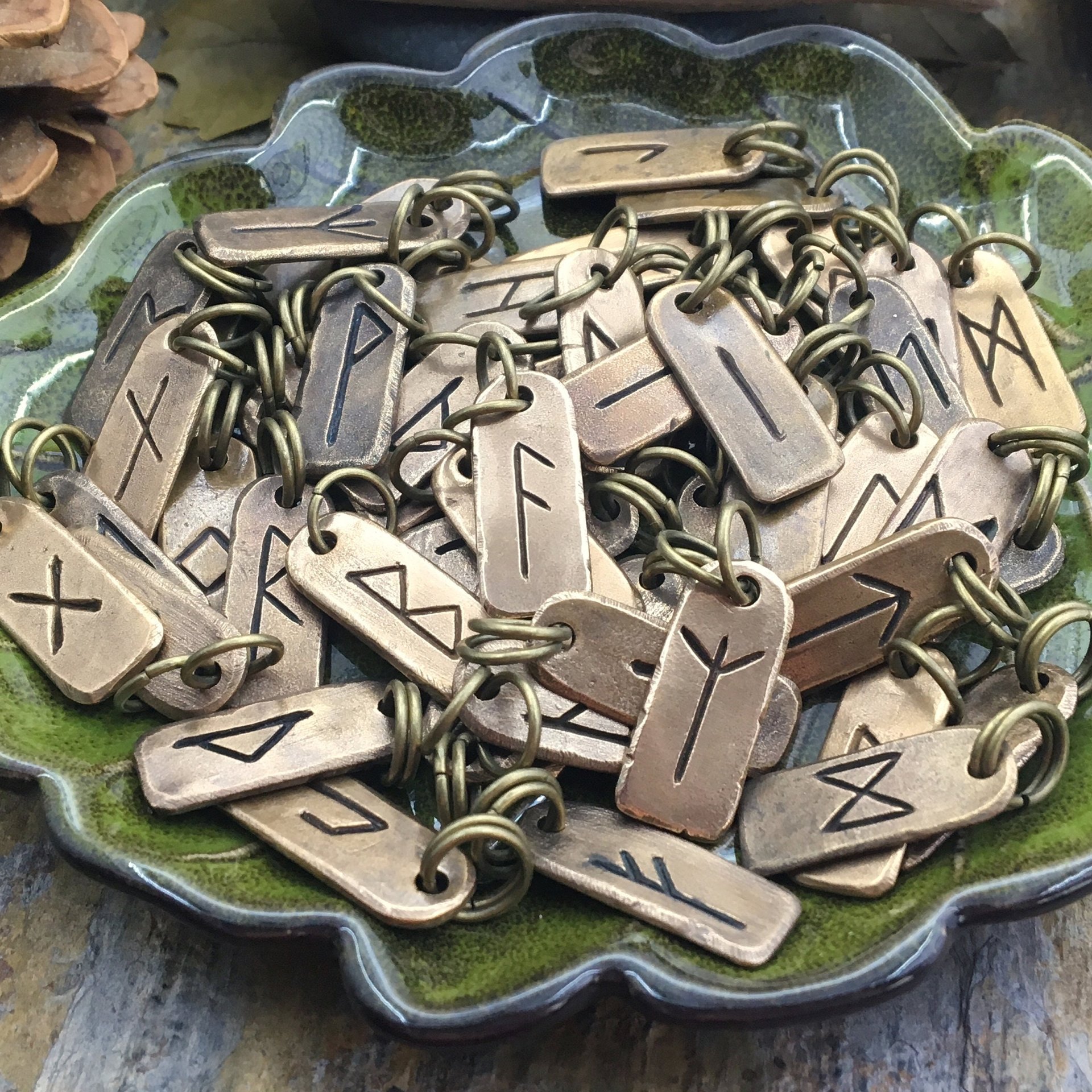 Berkano Rune, Bronze Rune Charm, Hand Carved, Viking Pendant for Men, Unisex, Elder Futhark, Ancient Pagan, Leather & Vegan Necklace Cords