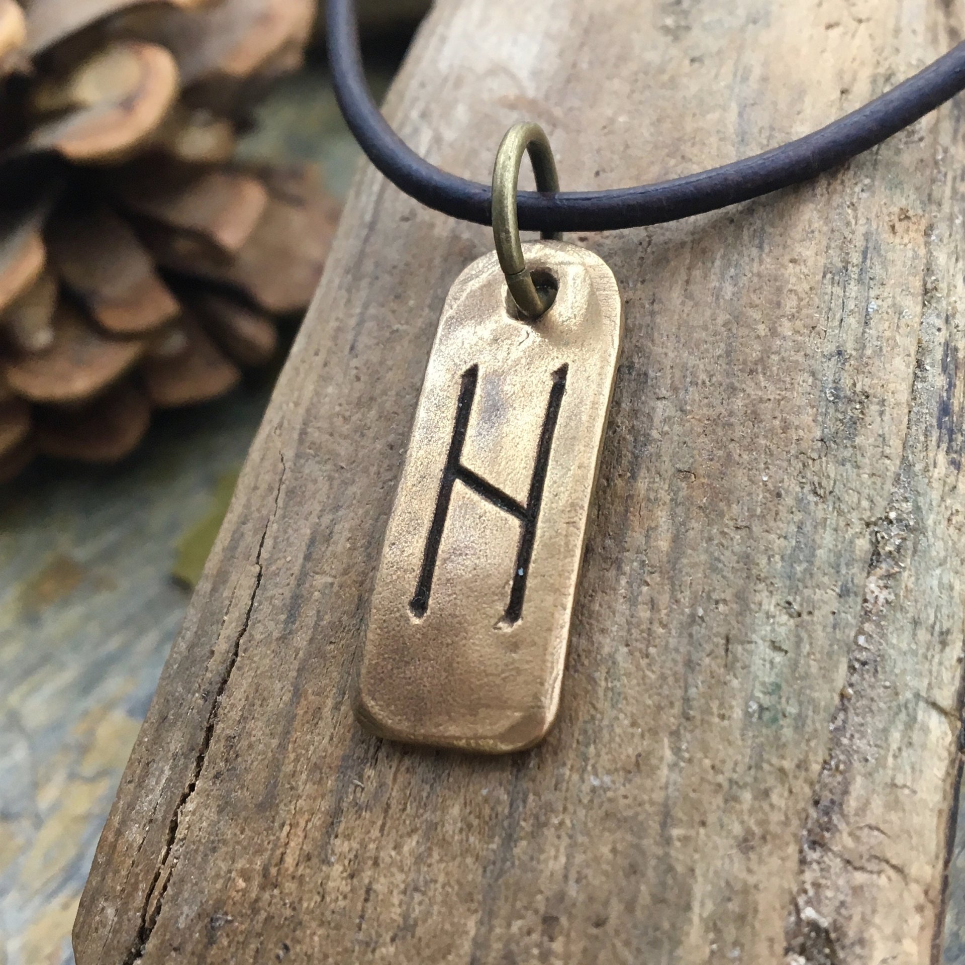 Hagalaz Rune Charm, Bronze Rune Pendant, Viking Rune Jewelry, Nordic Norse, Hand Carved, Leather & Vegan Cords, Elder Futhark, Handmade Art