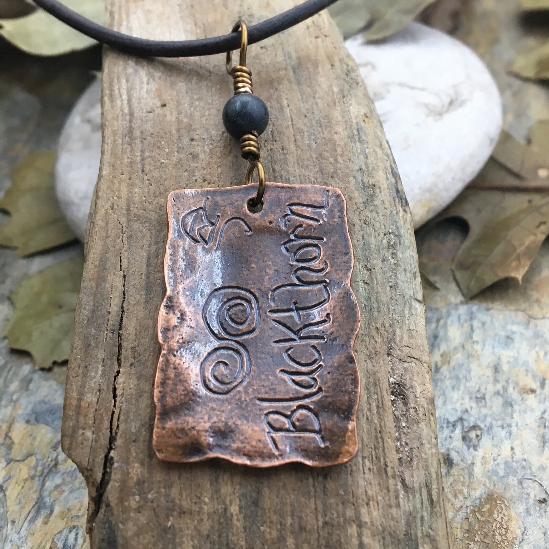 Blackthorn Ogham Charm, Copper Pendant, Celtic Trees, Connemara Marble, Hand Carved, Irish Celtic Spirals, Druid Sacred Trees, Irish Marble