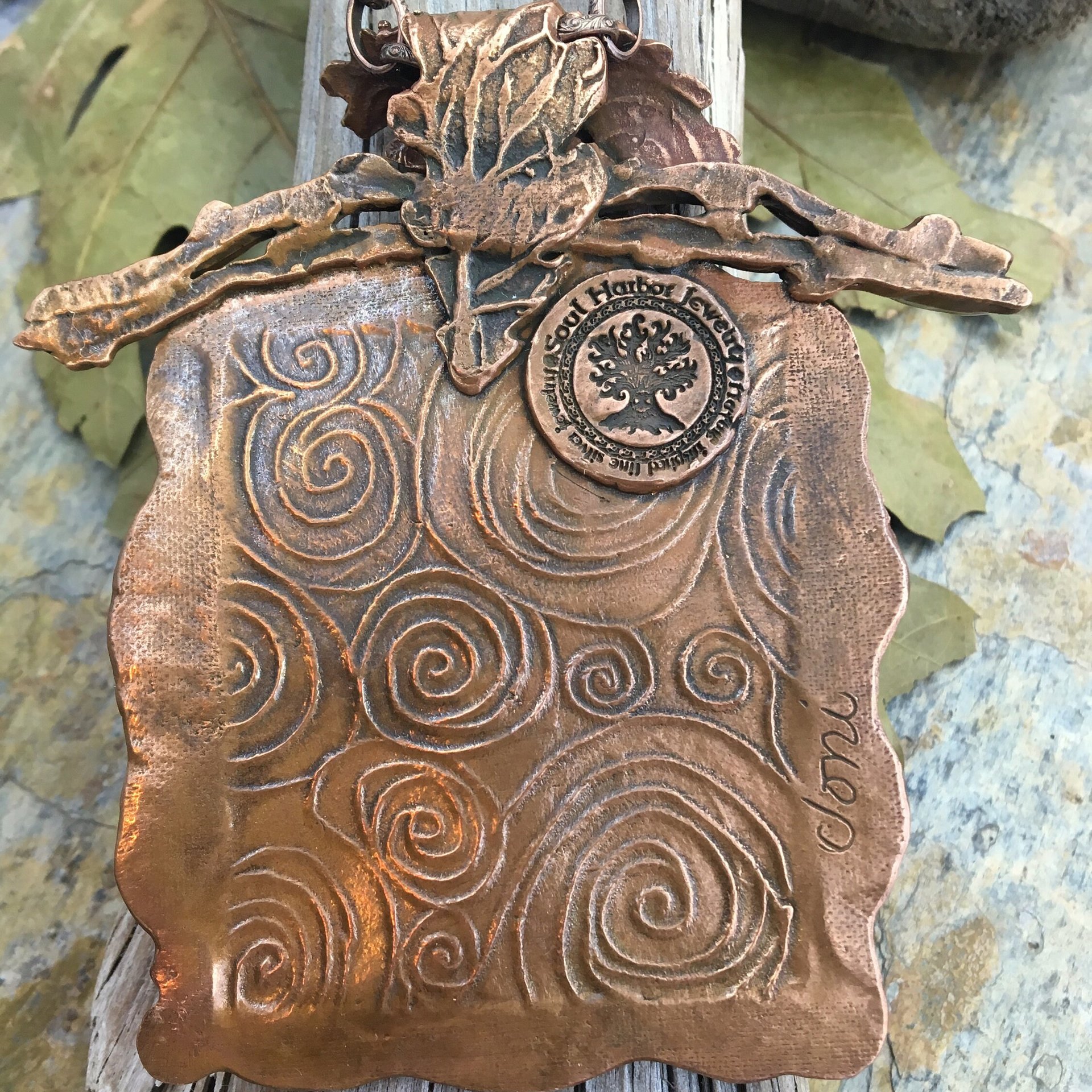 Celtic Tree of Life Pendant, Copper Tree Necklace, Irish Celtic Spirals, Leaves, Statement Art Jewelry, Hand Carved, Soul Harbor Jewelry