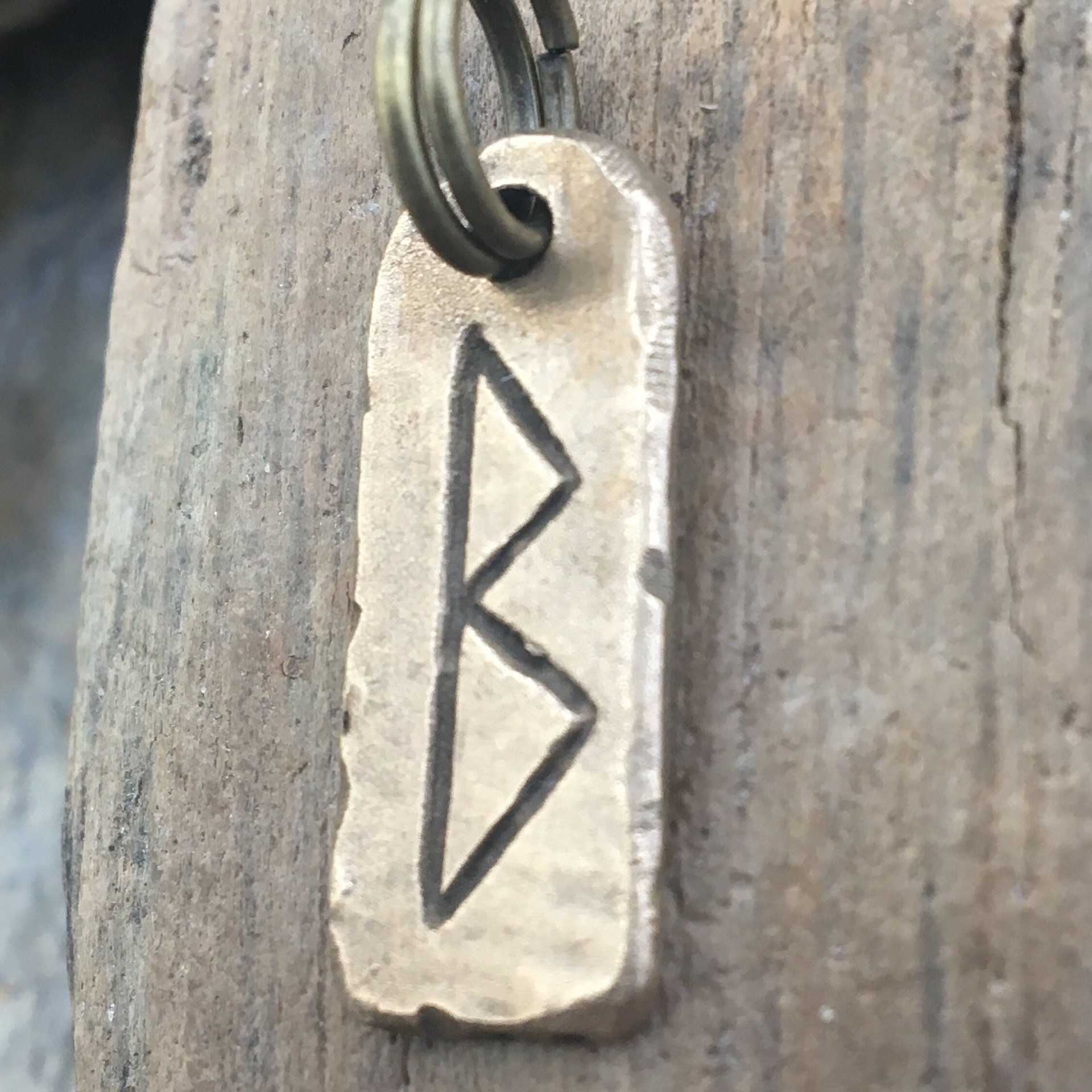Berkano Rune, Bronze Rune Charm, Hand Carved, Viking Pendant for Men, Unisex, Elder Futhark, Ancient Pagan, Leather & Vegan Necklace Cords