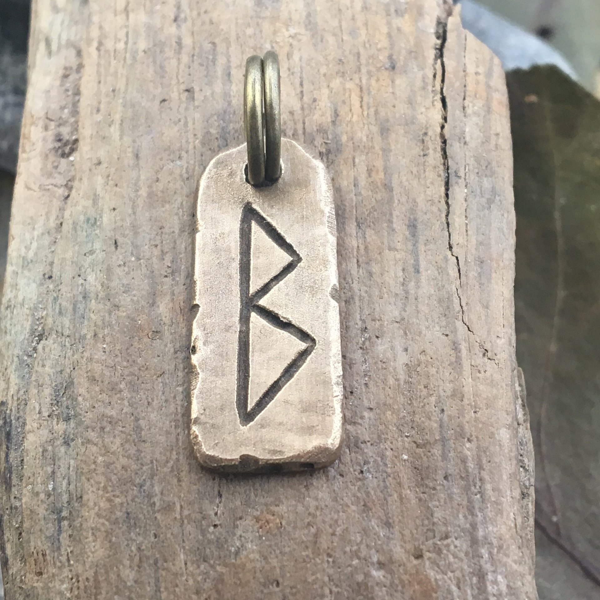 Berkano Rune, Bronze Rune Charm, Hand Carved, Viking Pendant for Men, Unisex, Elder Futhark, Ancient Pagan, Leather & Vegan Necklace Cords