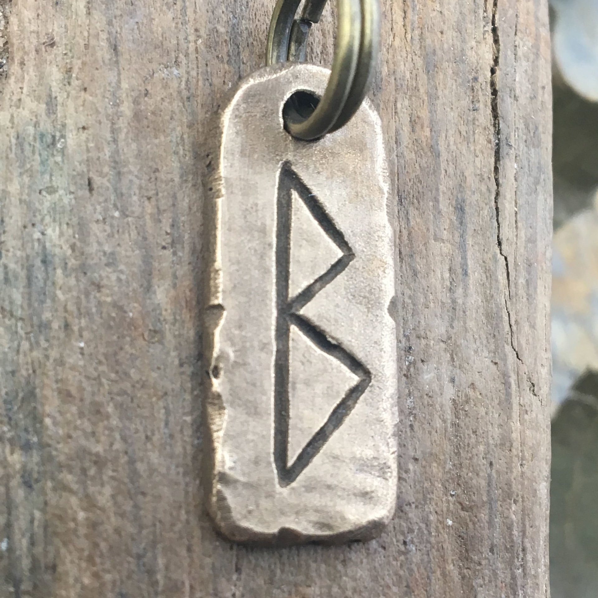 Berkano Rune, Bronze Rune Charm, Hand Carved, Viking Pendant for Men, Unisex, Elder Futhark, Ancient Pagan, Leather & Vegan Necklace Cords