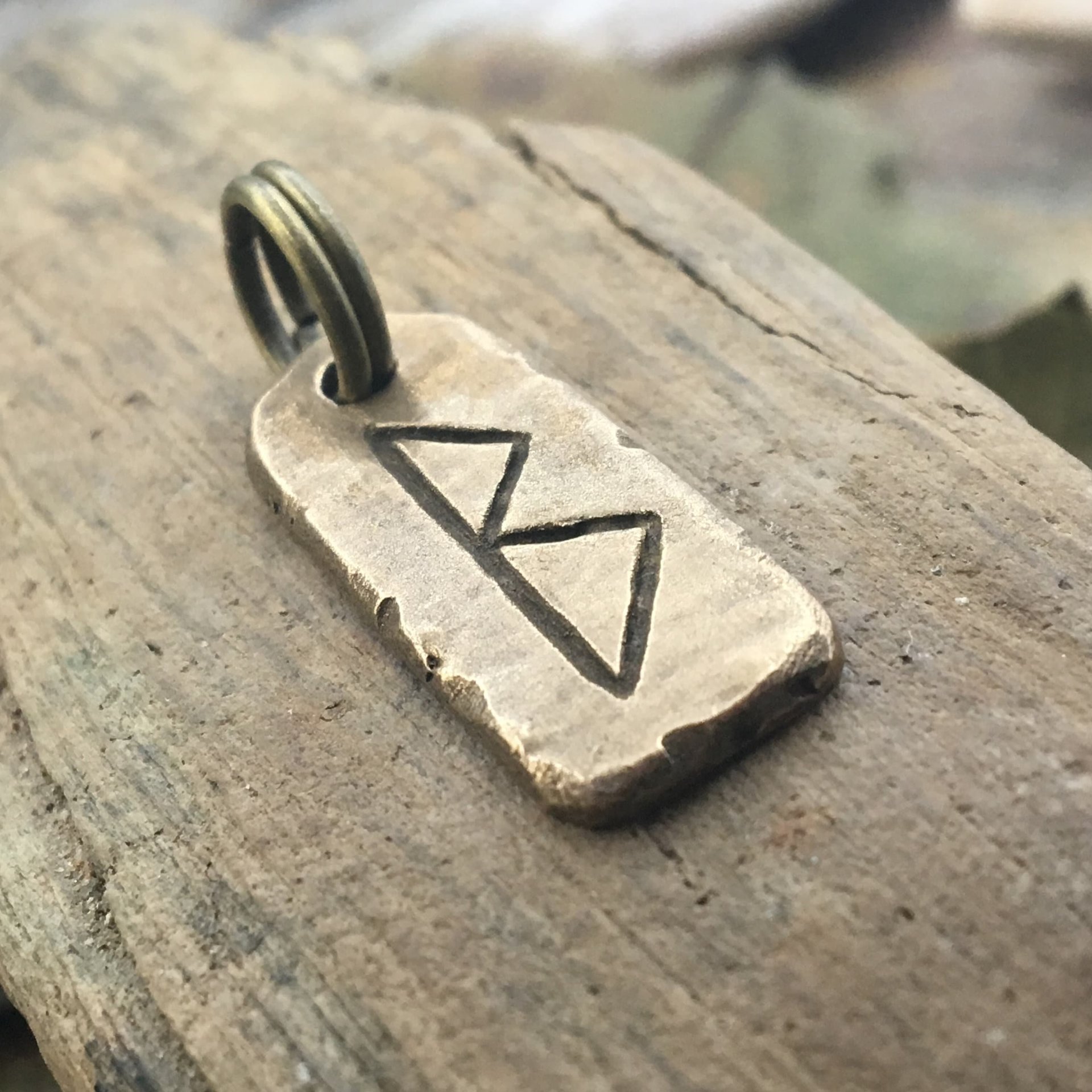 Berkano Rune, Bronze Rune Charm, Hand Carved, Viking Pendant for Men, Unisex, Elder Futhark, Ancient Pagan, Leather & Vegan Necklace Cords