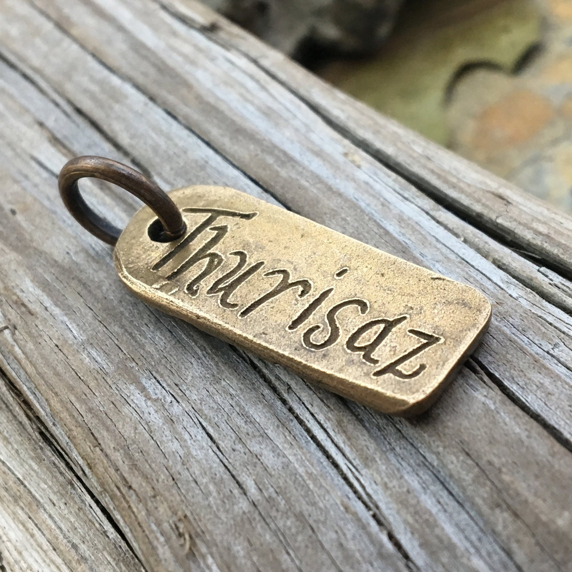 Thurisaz Rune Charm, Bronze Rune Pendant, Hand Carved, Nordic Norse, Men's Viking Jewelry, Eco Recycled Metal, Leather & Vegan Cords, Odin