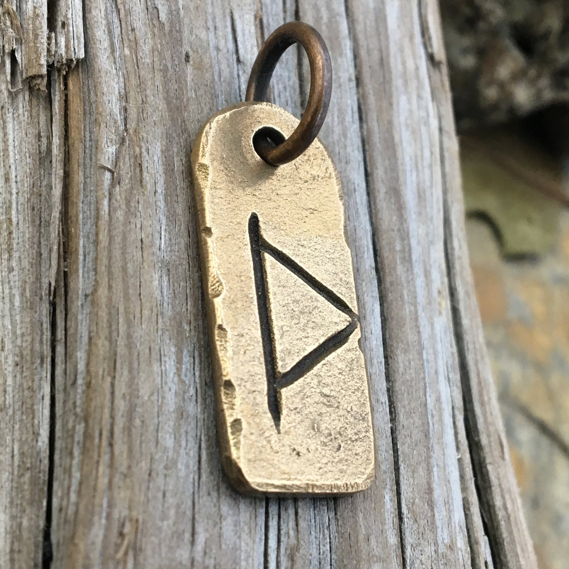 Thurisaz Rune Charm, Bronze Rune Pendant, Hand Carved, Nordic Norse, Men's Viking Jewelry, Eco Recycled Metal, Leather & Vegan Cords, Odin