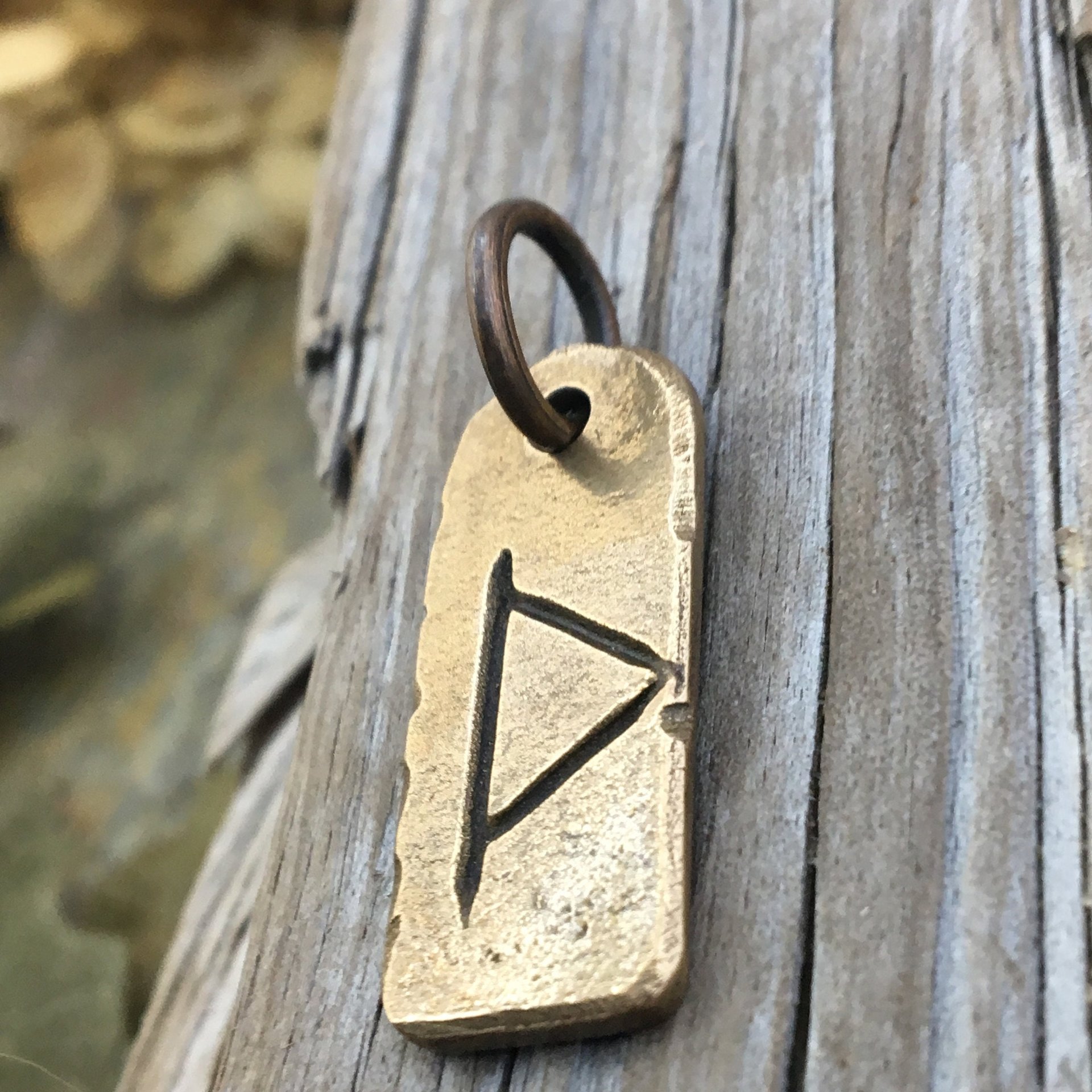 Thurisaz Rune Charm, Bronze Rune Pendant, Hand Carved, Nordic Norse, Men's Viking Jewelry, Eco Recycled Metal, Leather & Vegan Cords, Odin