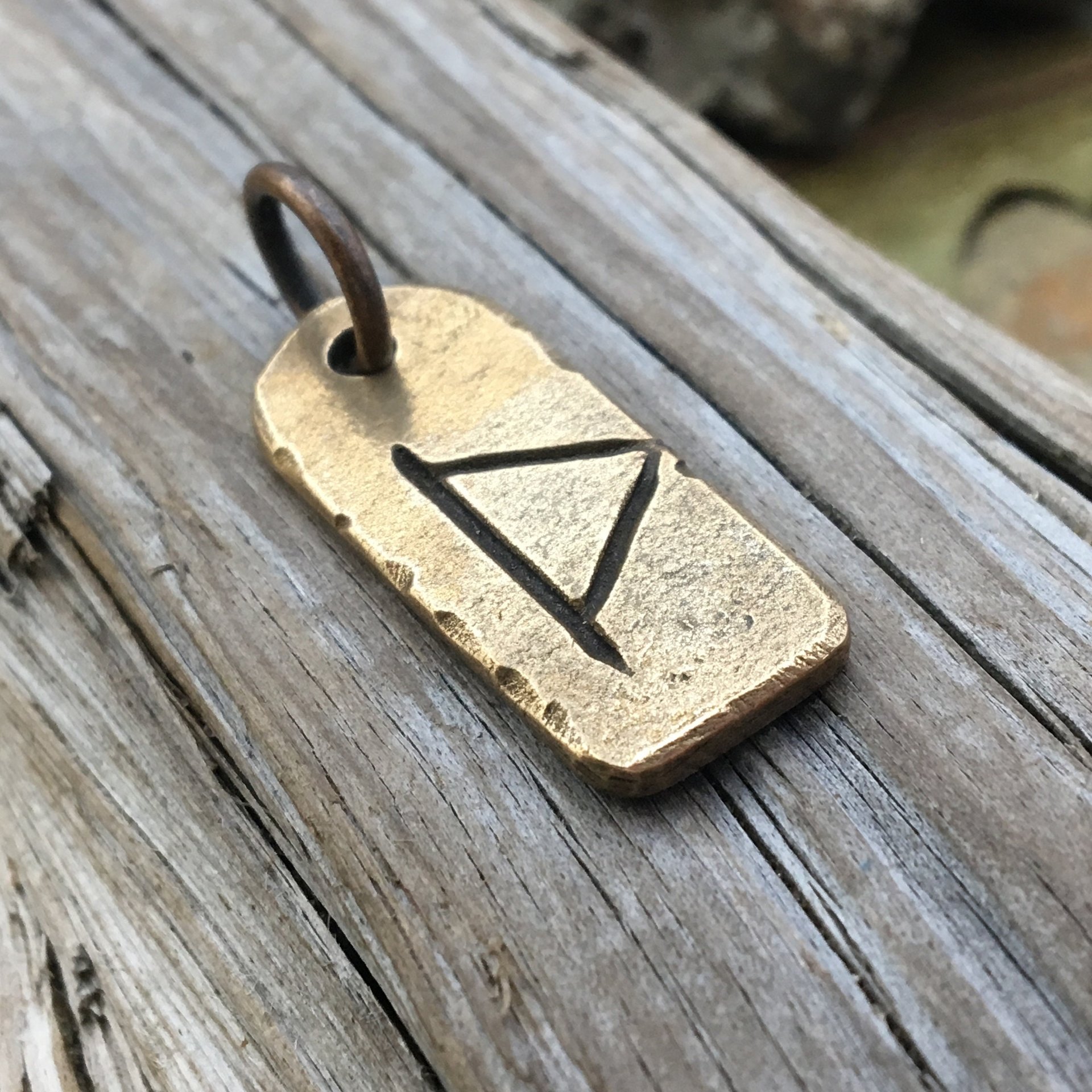 Thurisaz Rune Charm, Bronze Rune Pendant, Hand Carved, Nordic Norse, Men's Viking Jewelry, Eco Recycled Metal, Leather & Vegan Cords, Odin