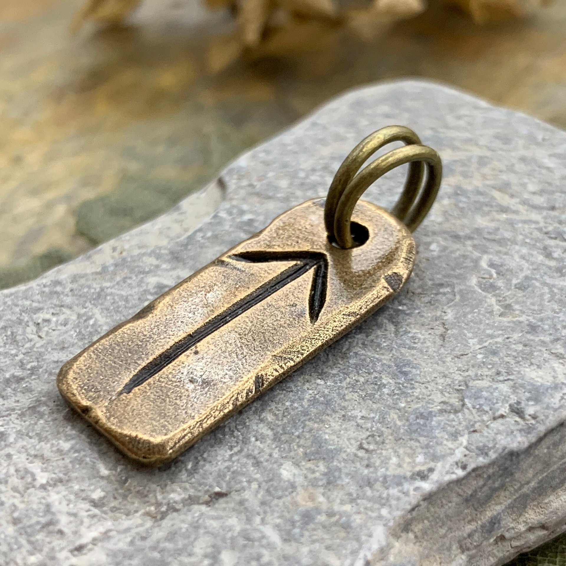 Tiwaz Rune, Bronze Rune Charm, Viking Pendants for Men, Unisex Nordic Jewelry, Elder Futhark, Handmade, Hand Carved, Leather & Vegan Cords