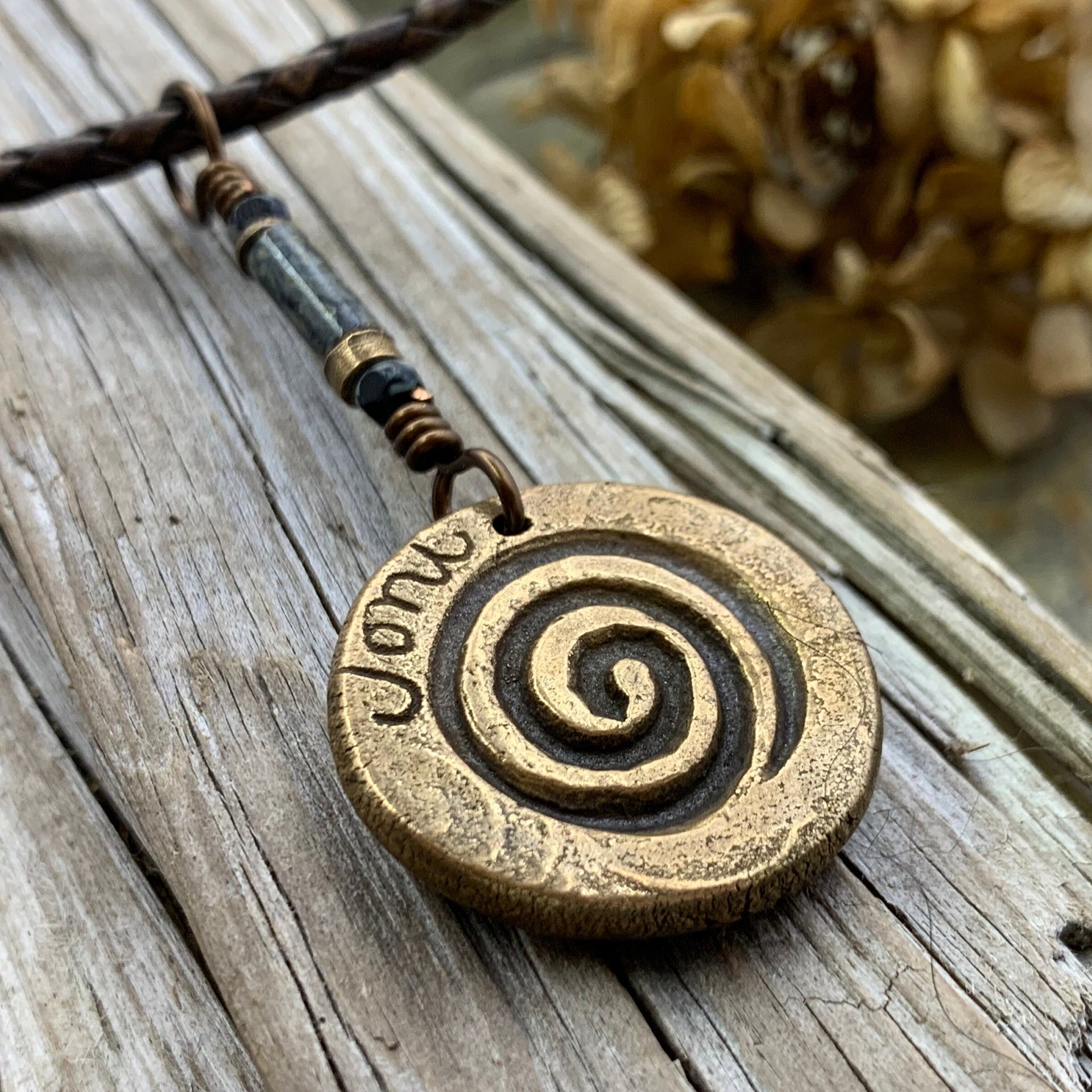 Bronze Owl Charm, Irish Celtic, Owl Witch Necklace, Celtic Hag Crone, Leather & Vegan Cords, Handmade Art Jewelry, Soul Harbor Jewelry