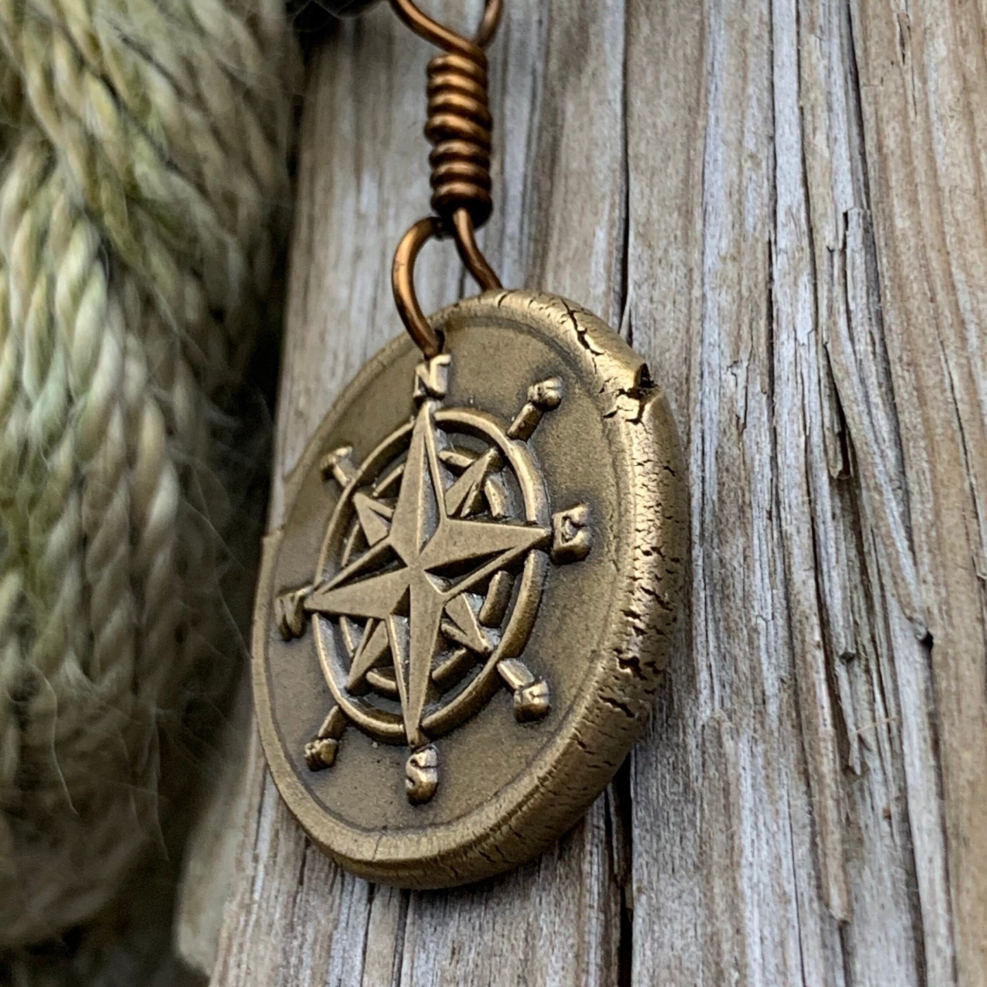 Compass Rose Charm, Bronze Compass Necklace, Nautical Sailing Gifts, Protection Guidance Talisman, Men's Jewelry, Grad Gifts, Handmade Art