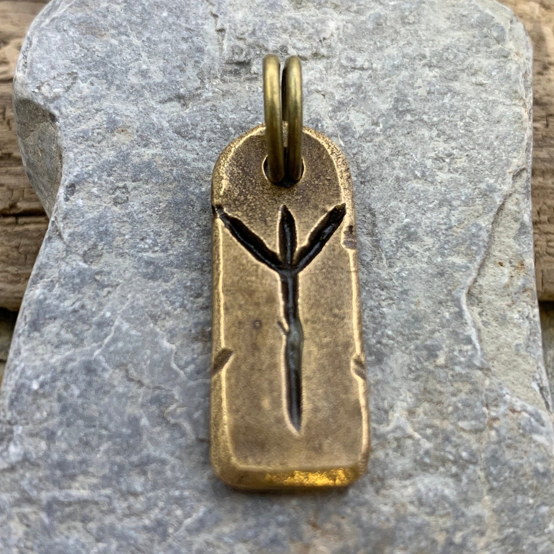 Algiz Rune, Bronze Rune Charm, Hand-Carved, Viking Pendant, Nordic Norse Jewelry, Elder Futhark, Leather & Vegan Cords, Unisex Jewelry