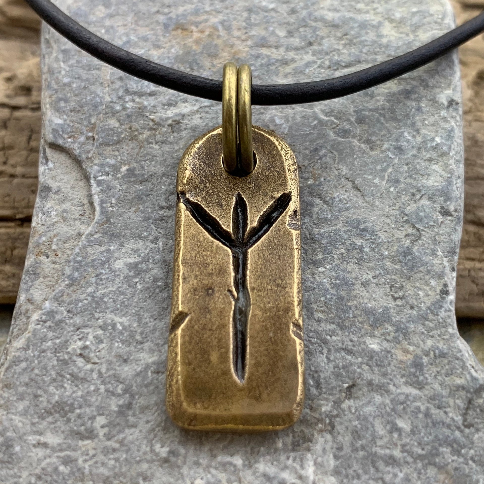 Algiz Rune, Bronze Rune Charm, Hand-Carved, Viking Pendant, Nordic Norse Jewelry, Elder Futhark, Leather & Vegan Cords, Unisex Jewelry
