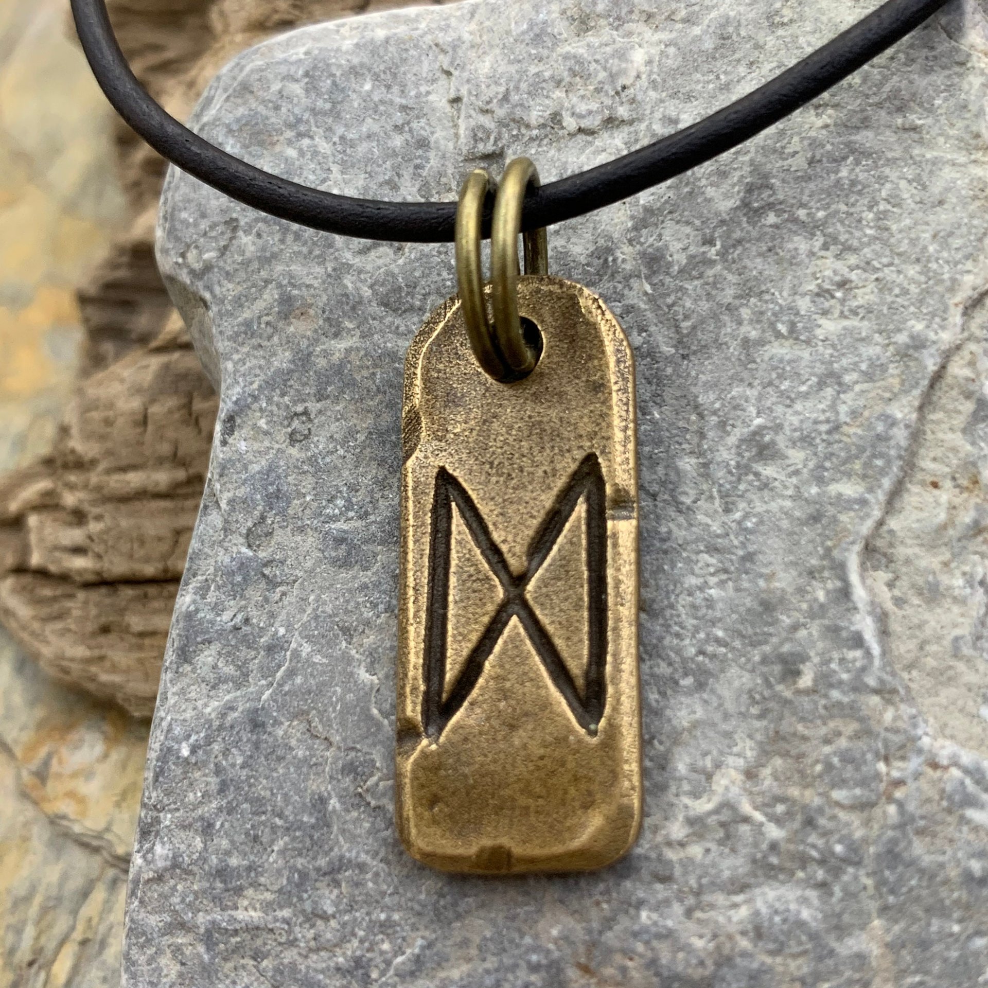 Dagaz Rune, Bronze Rune Charm, Hand Carved, Viking Norse Jewelry, Men Women, Elder Futhark, Norse Pendant Necklace, Ancient Pagan Symbols