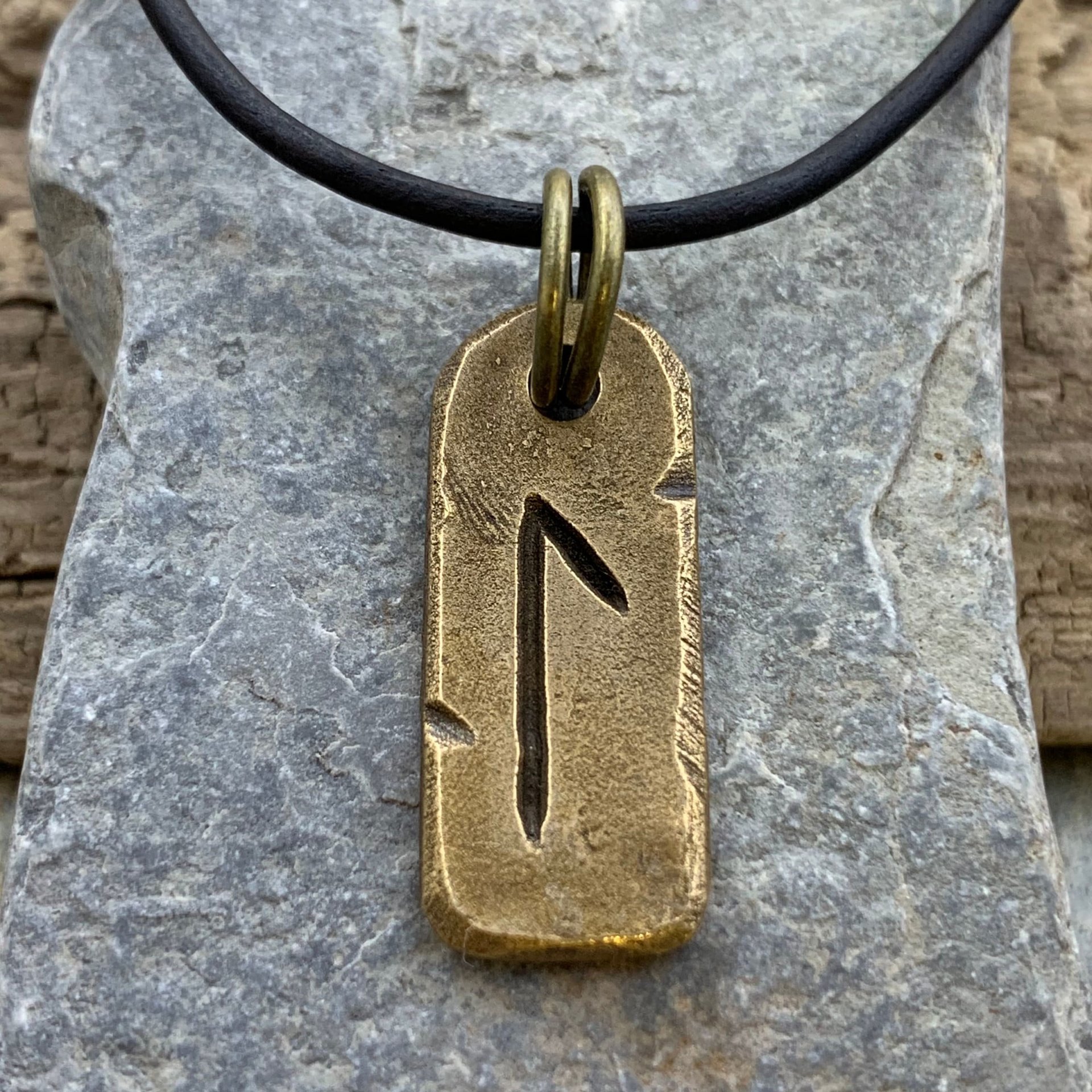 Laguz Rune, Bronze Rune Charm, Hand Carved, Viking Necklace, Men Women, Elder Futhark, Ancient Pagan, Leather & Vegan Necklace Cords