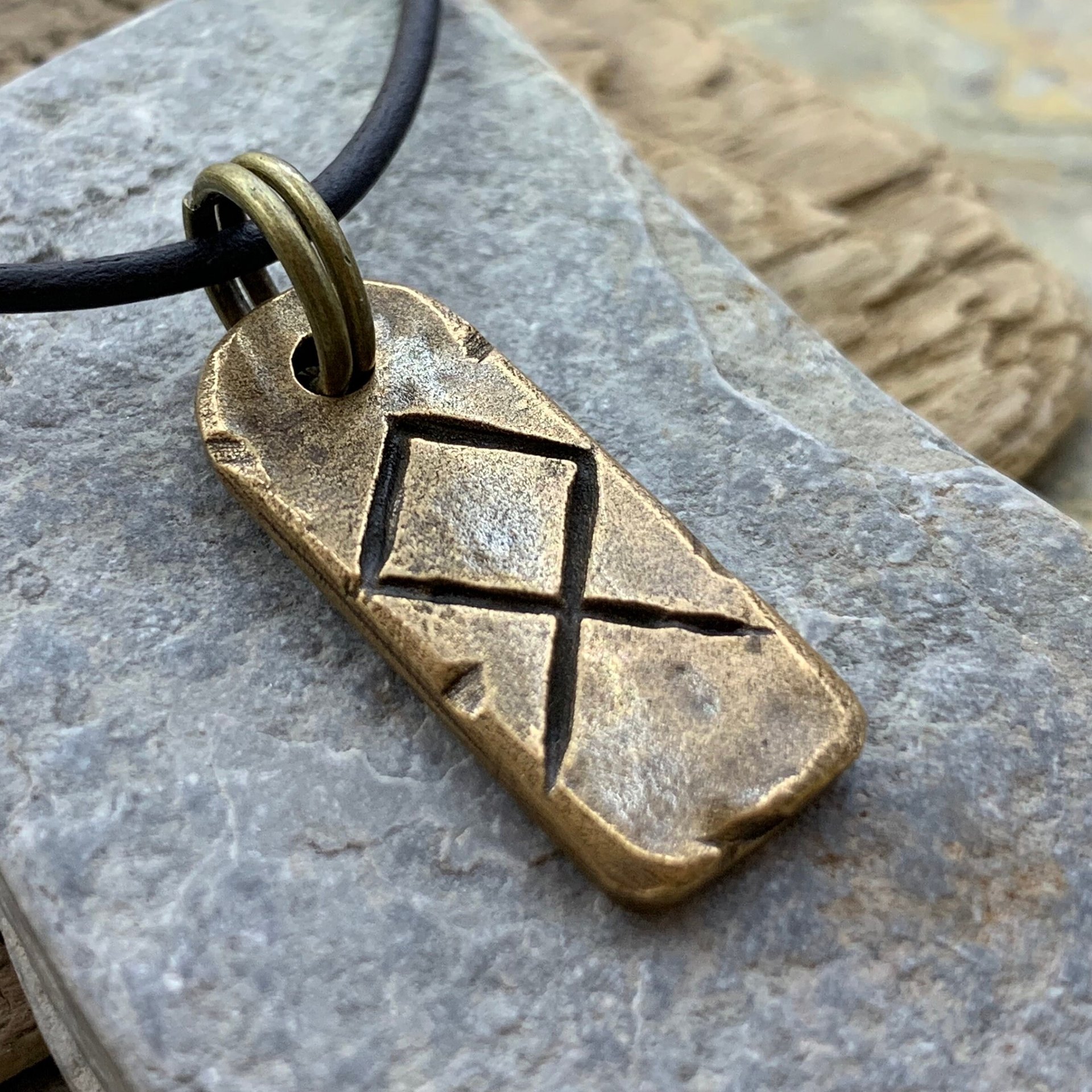 Othala Rune, Bronze Rune Charm, Hand Carved, Recycled Metal, Viking Pendant, Men Women, Elder Futhark, Ancient Pagan Symbols, Norse Nordic