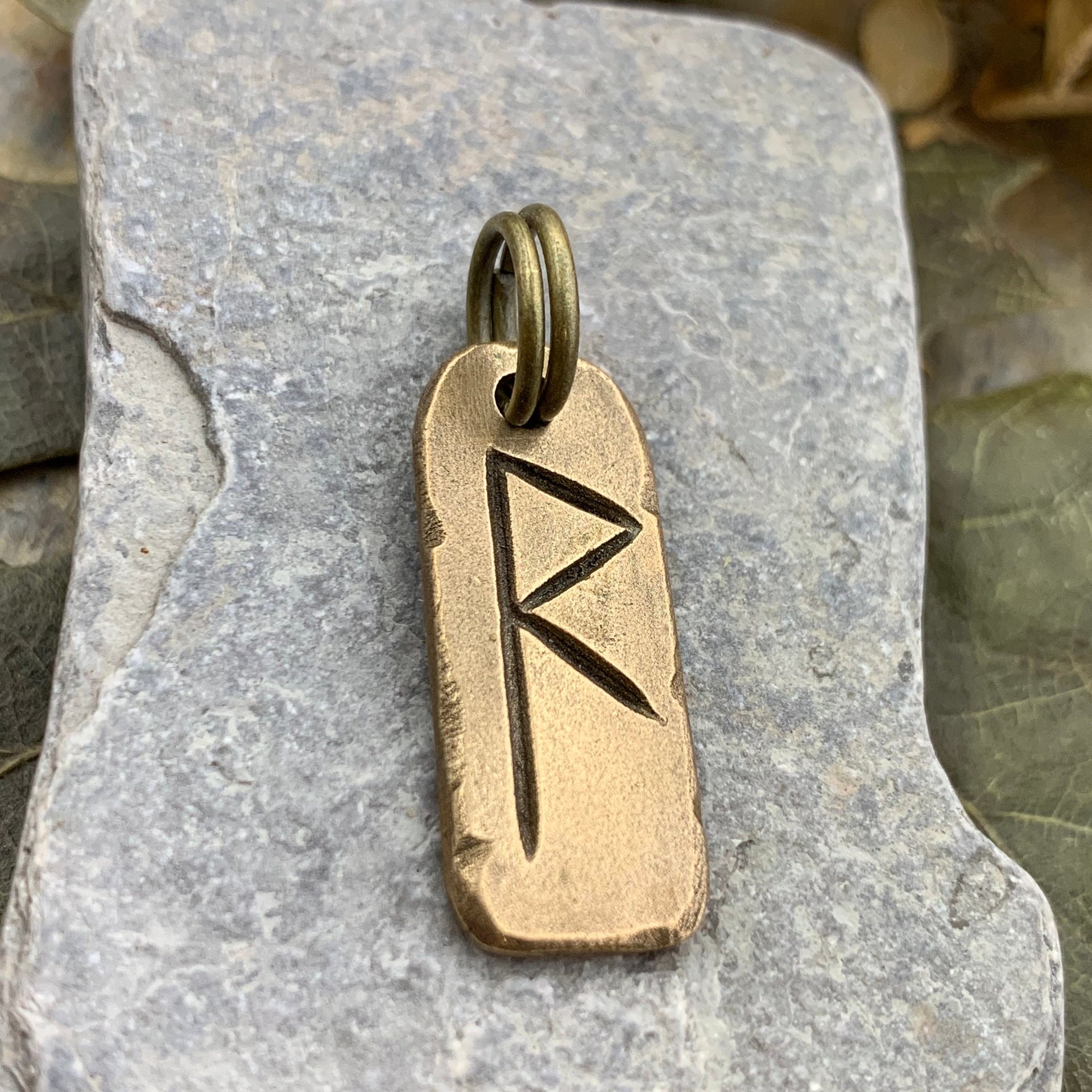 Raido Rune, Raidho Bronze Rune Charm, Viking Rune Jewelry, Men's Rune Jewelry, Nordic Gifts, Hand Carved Elder Futhark, Leather Vegan Cords