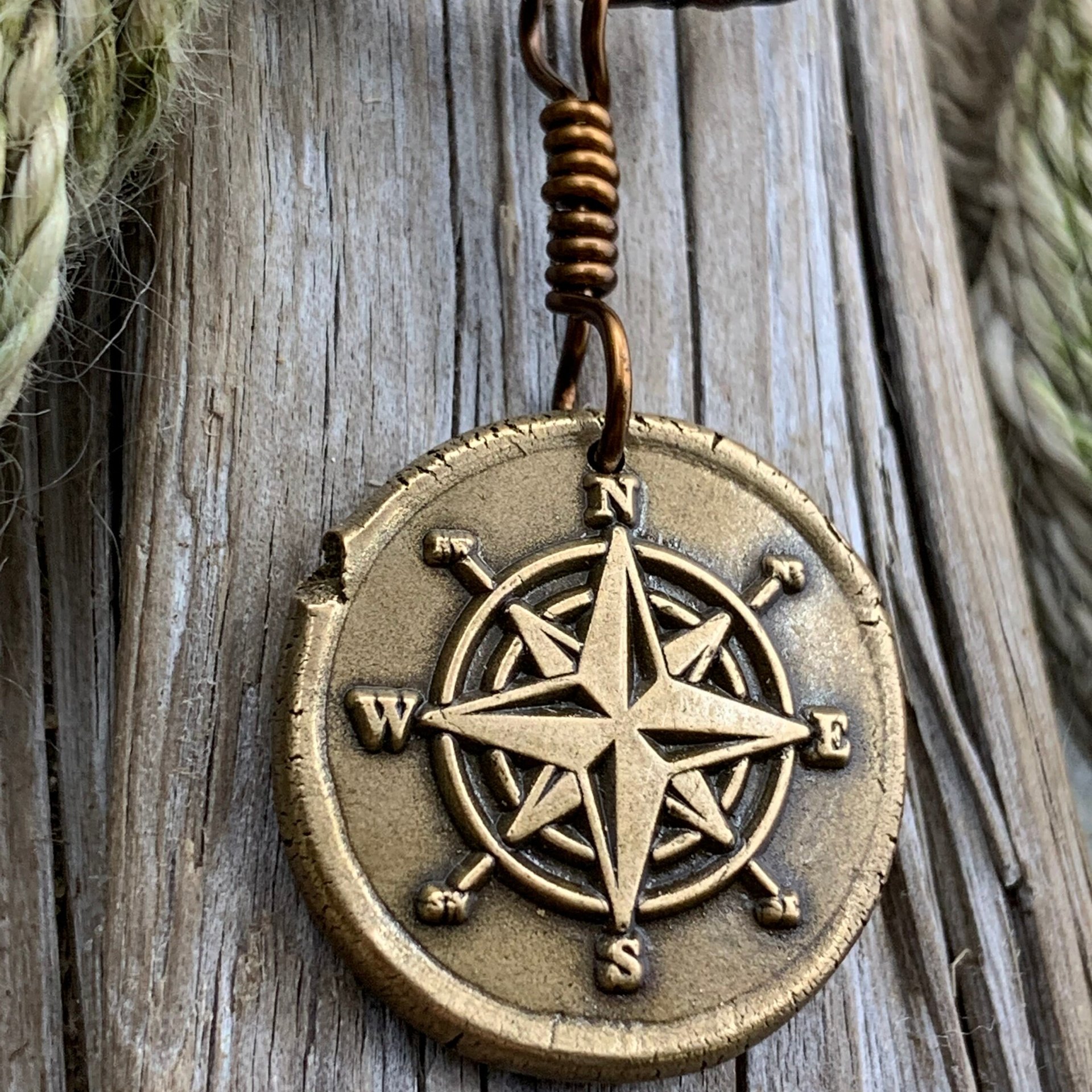 Compass Rose Charm, Bronze Compass Necklace, Nautical Sailing Gifts, Protection Guidance Talisman, Men's Jewelry, Grad Gifts, Handmade Art
