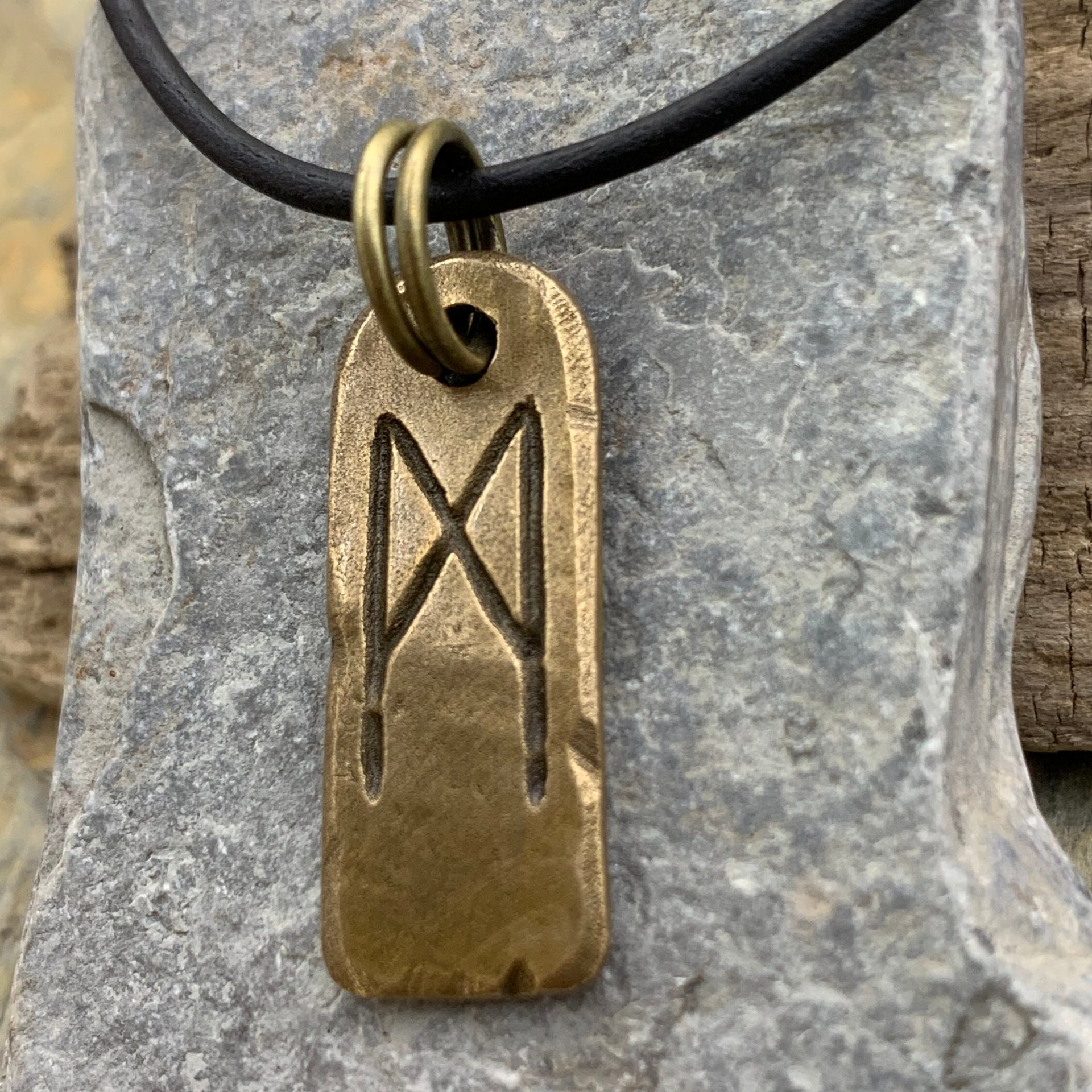 Mannaz Rune, Bronze Rune Charms, Handcrafted, Men Women Viking Necklaces, Nordic Norse Jewelry, Elder Futhark, Ancient Pagan, Necklace Cords