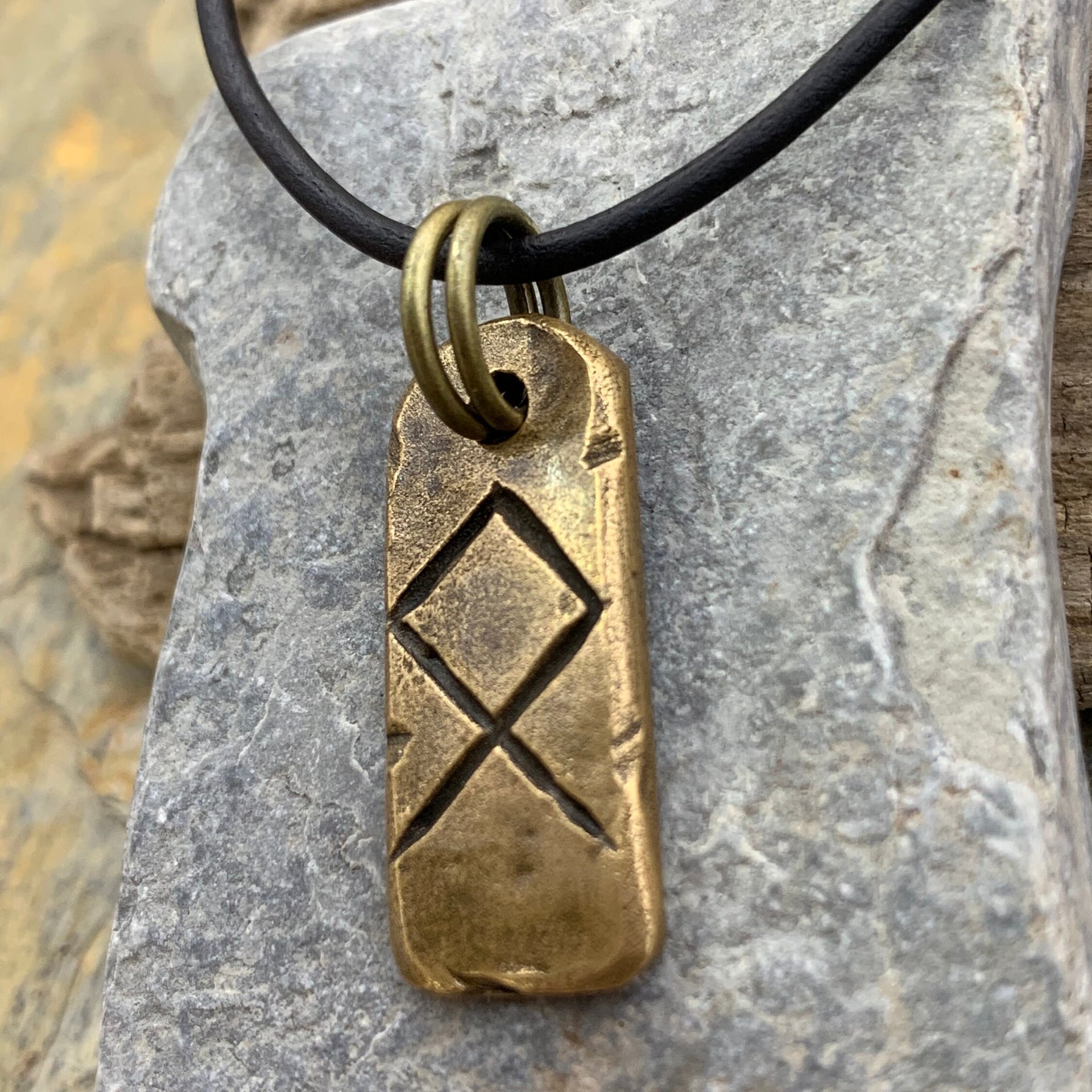 Othala Rune, Bronze Rune Charm, Hand Carved, Recycled Metal, Viking Pendant, Men Women, Elder Futhark, Ancient Pagan Symbols, Norse Nordic