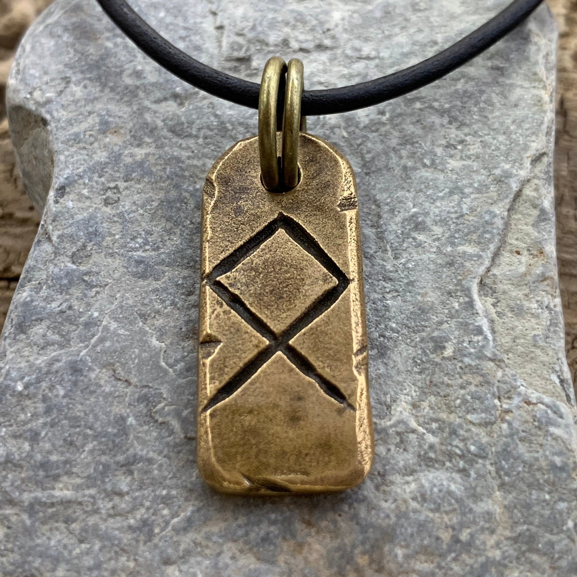Othala Rune, Bronze Rune Charm, Hand Carved, Recycled Metal, Viking Pendant, Men Women, Elder Futhark, Ancient Pagan Symbols, Norse Nordic