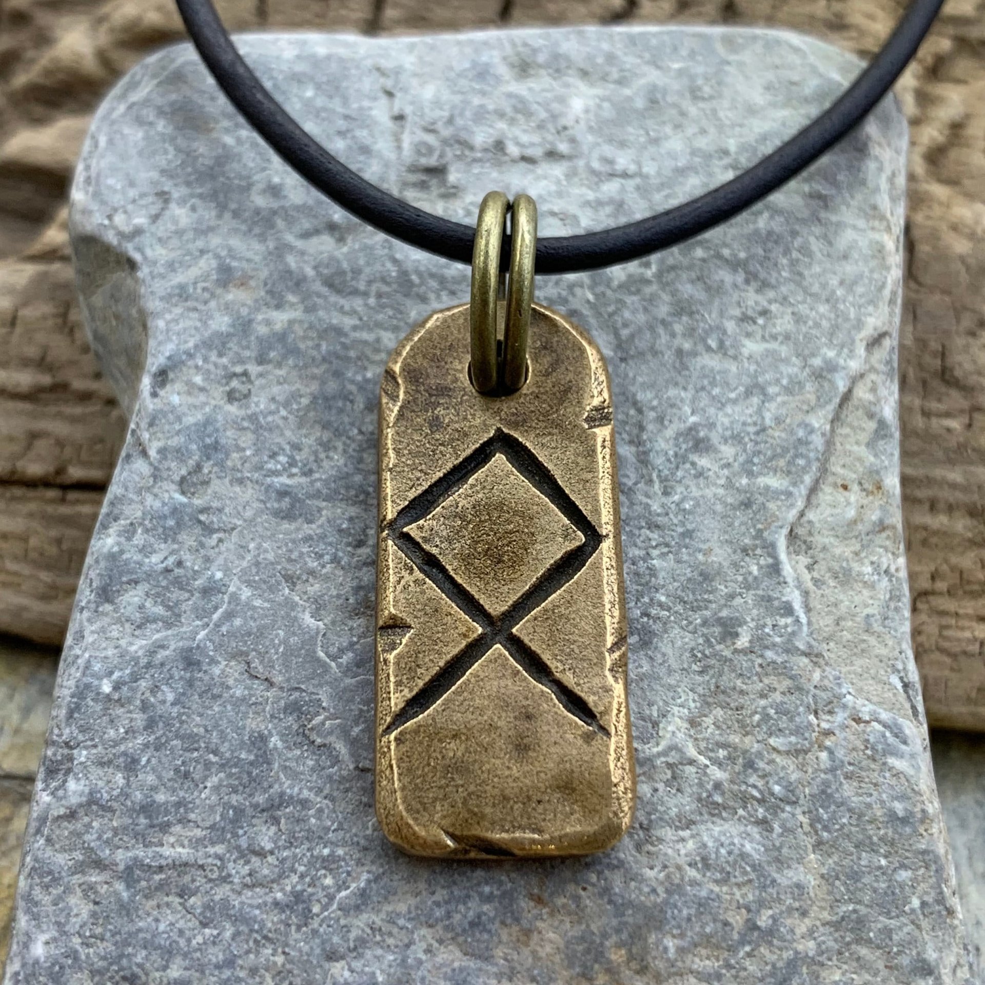 Othala Rune, Bronze Rune Charm, Hand Carved, Recycled Metal, Viking Pendant, Men Women, Elder Futhark, Ancient Pagan Symbols, Norse Nordic