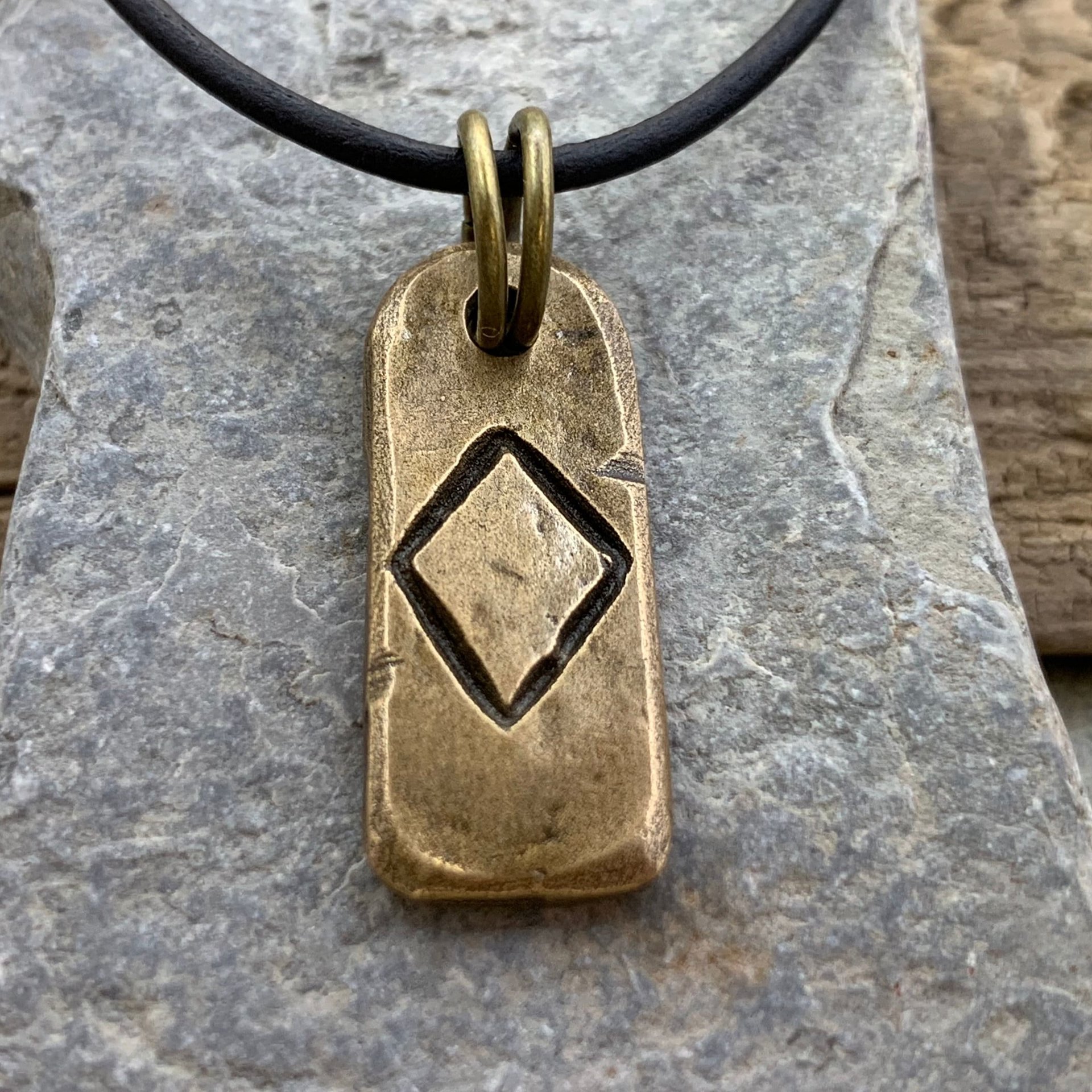 Ingwaz Rune, Bronze Rune Charm, Hand Carved, Viking Pendant, Men Women, Elder Futhark, Norse Nordic Gifts, Leather & Vegan Necklace Cords