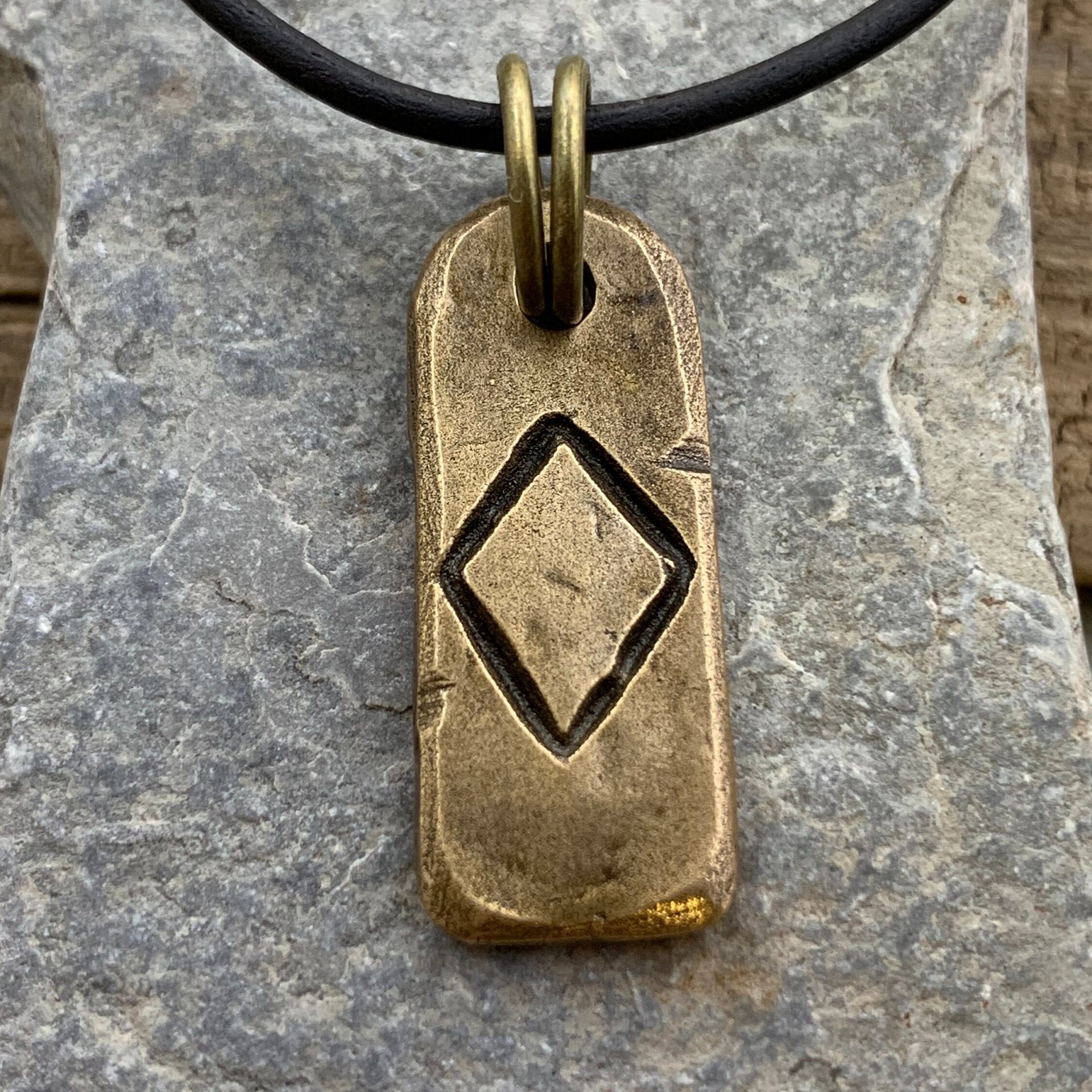 Ingwaz Rune, Bronze Rune Charm, Hand Carved, Viking Pendant, Men Women, Elder Futhark, Norse Nordic Gifts, Leather & Vegan Necklace Cords