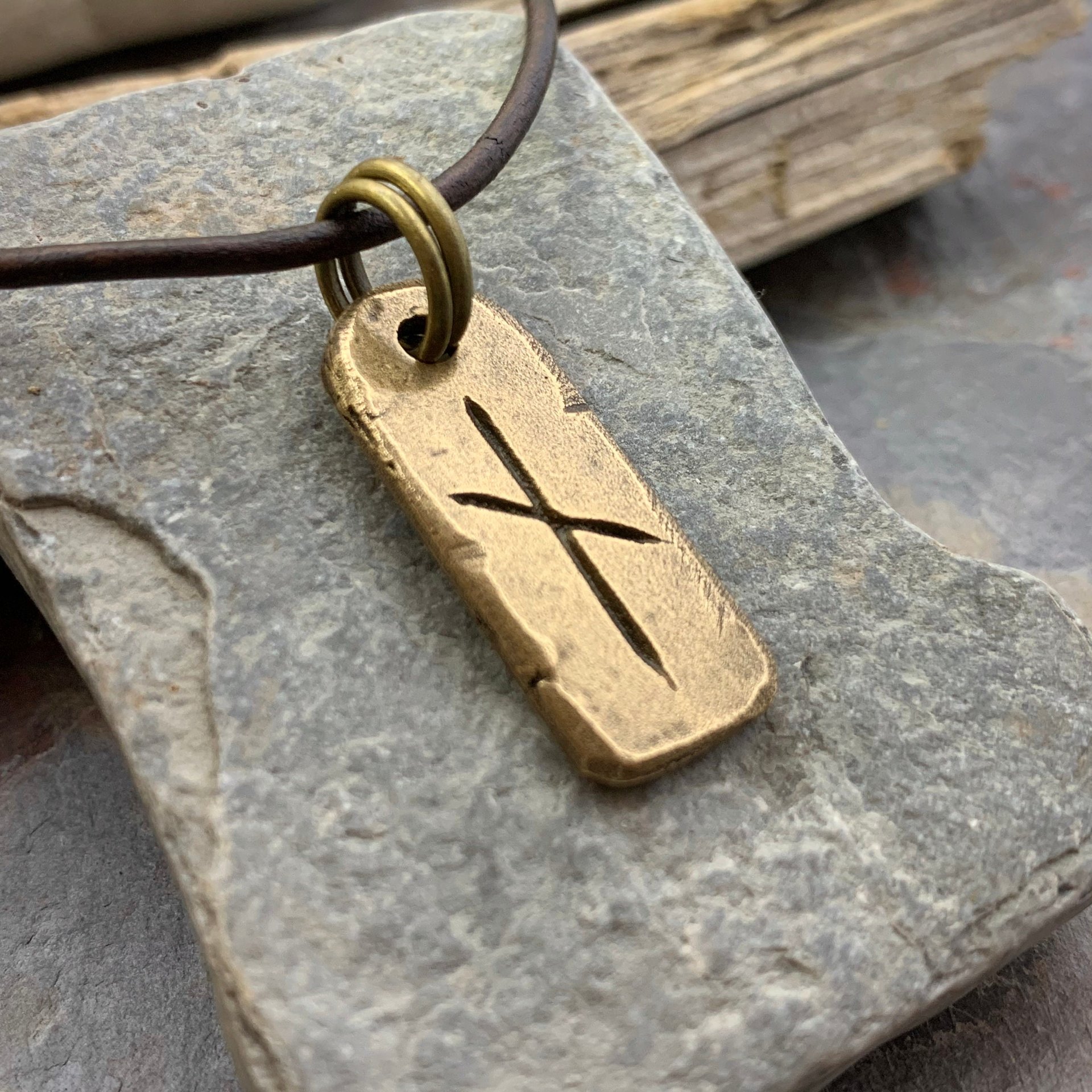 Nauthiz Rune, Bronze Charm, Men's Rune Jewelry, Nauthiz Nordic Rune, Elder Futhark, Viking Jewelry, Hand Carved, Soul Harbor Jewelry