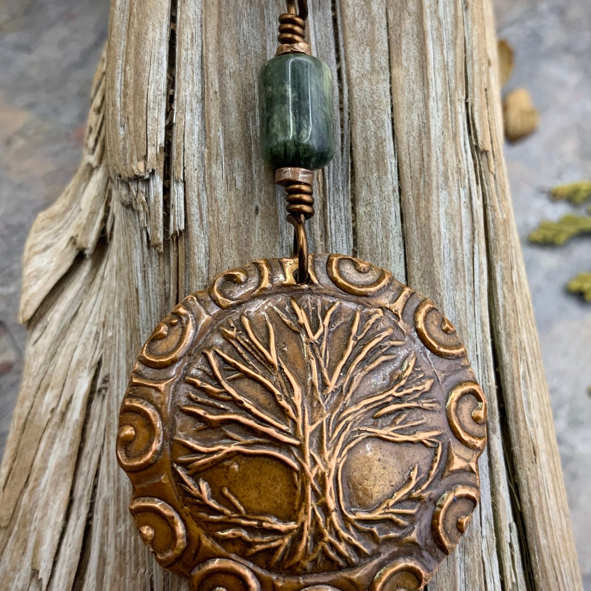 Celtic Tree of Life, Copper Pendant, Connemara Marble, Irish Celtic Jewelry, Crann Bethadh, 7th Wedding Anniversary, Hand Carved Art Jewelry