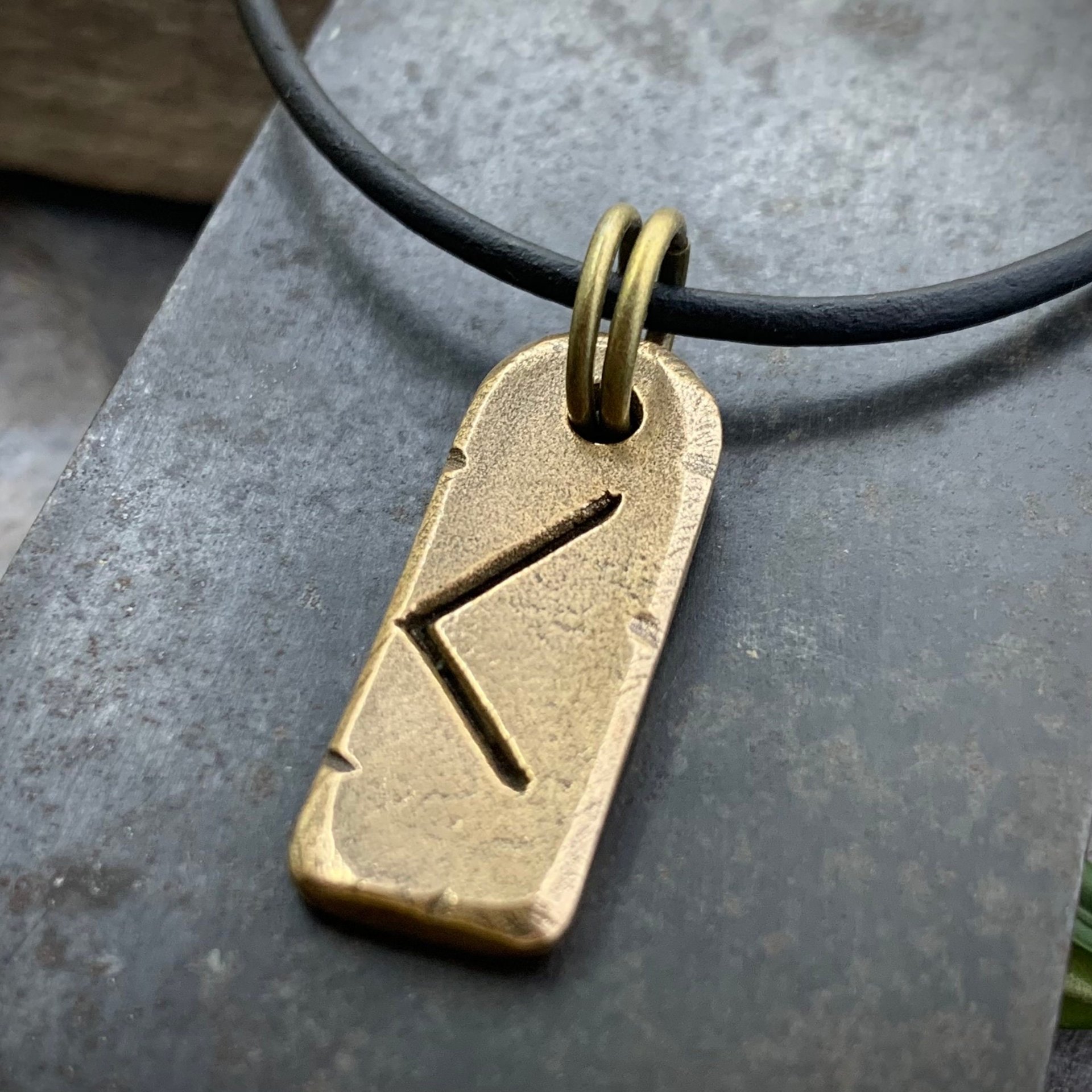 Kenaz Rune Charm, Kennaz Bronze Pendant, Men's Viking Jewelry, Norse Gifts, Elder Futhark, Handmade Art, Hand Carved, Soul Harbor Jewelry