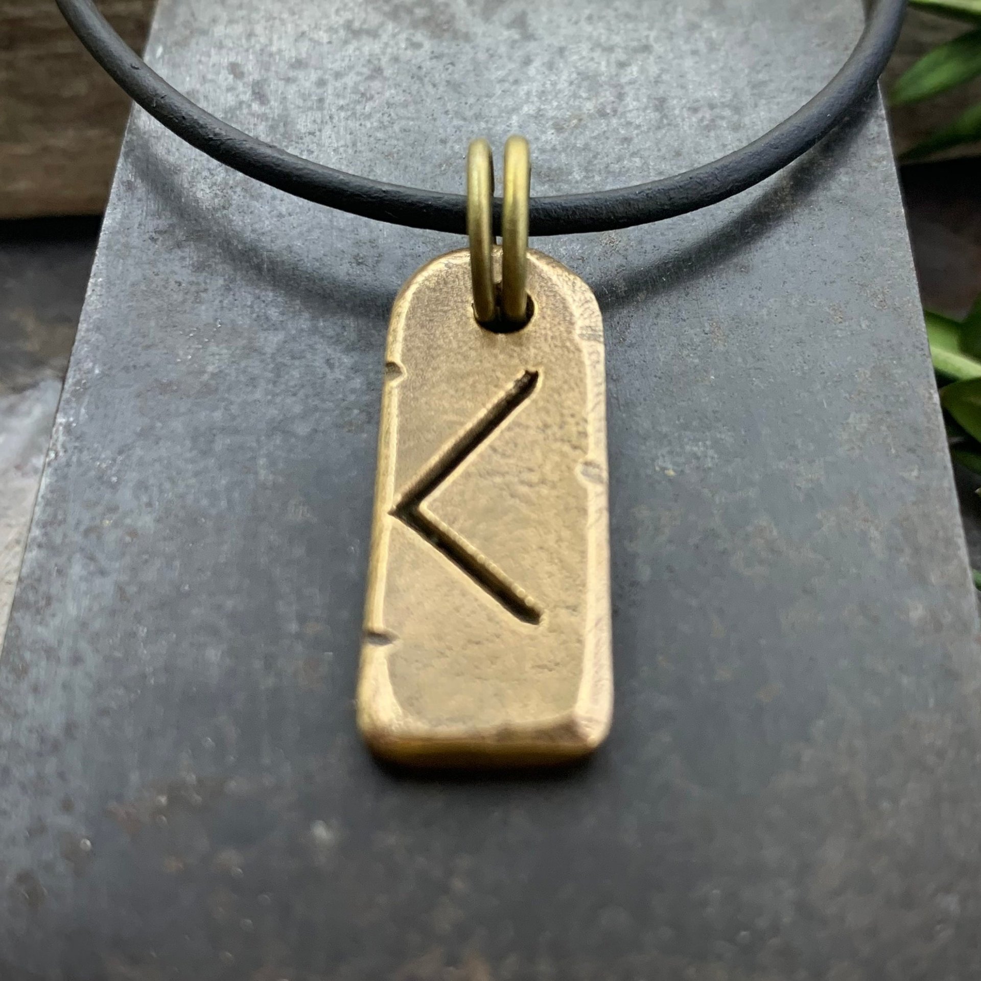 Kenaz Rune Charm, Kennaz Bronze Pendant, Men's Viking Jewelry, Norse Gifts, Elder Futhark, Handmade Art, Hand Carved, Soul Harbor Jewelry