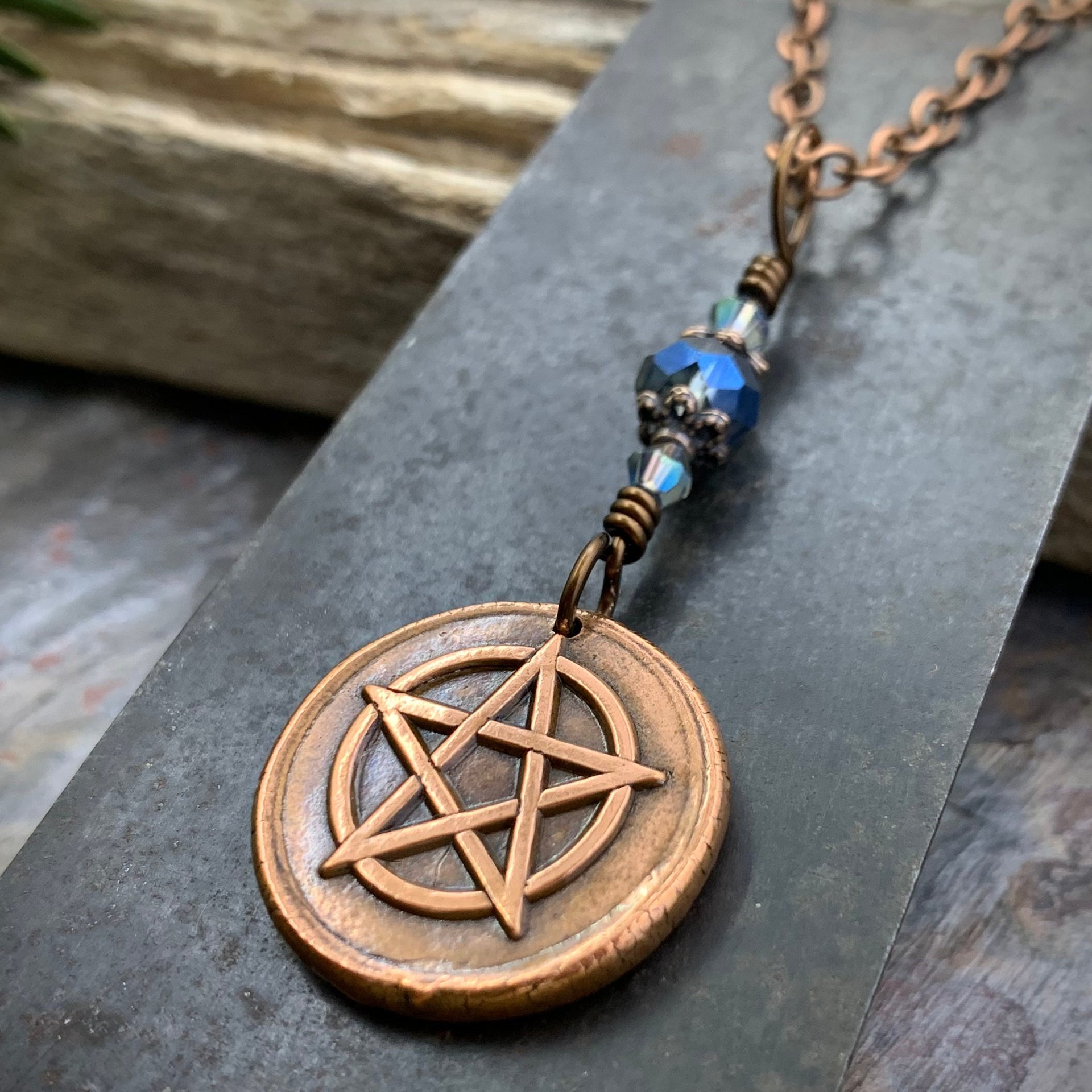 Pentacle Pagan Wiccan Charm Bracelet Chain Obsidian Prayer Bead Bracelet  Anklet