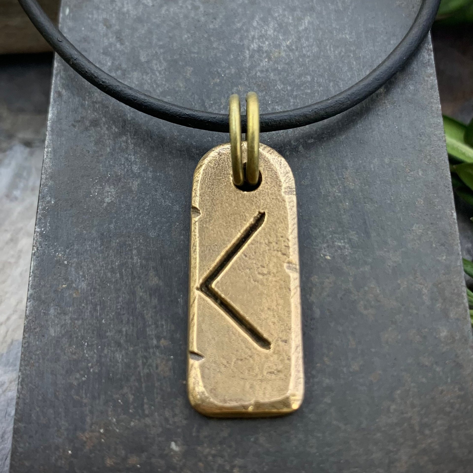 Kenaz Rune Charm, Kennaz Bronze Pendant, Men's Viking Jewelry, Norse Gifts, Elder Futhark, Handmade Art, Hand Carved, Soul Harbor Jewelry