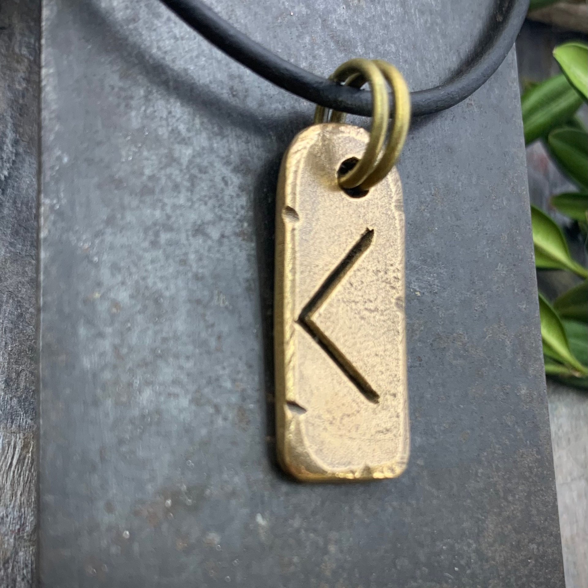 Kenaz Rune Charm, Kennaz Bronze Pendant, Men's Viking Jewelry, Norse Gifts, Elder Futhark, Handmade Art, Hand Carved, Soul Harbor Jewelry