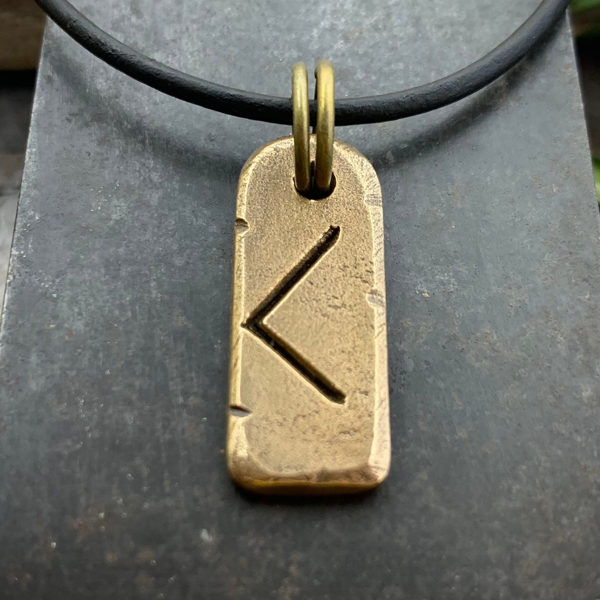 Kenaz Rune Charm, Kennaz Bronze Pendant, Men's Viking Jewelry, Norse Gifts, Elder Futhark, Handmade Art, Hand Carved, Soul Harbor Jewelry