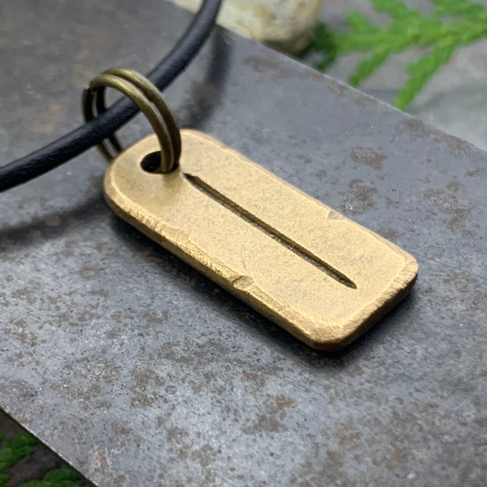 Isa Rune Charm, Bronze Rune Pendant, Viking Jewelry, Hand Carved, Elder Futhark, Germanic Runes, Leather & Vegan Cords, Norse Nordic Odin