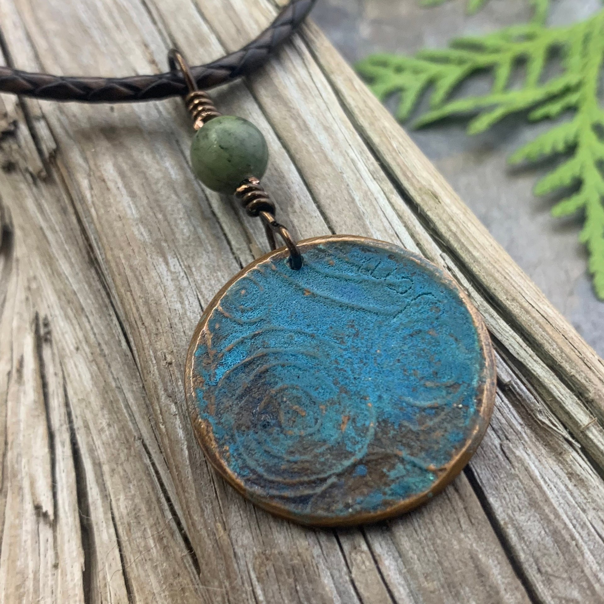 Triskele Pendant, Triskelion, Triple Spiral, Copper Patina, Irish Celtic Jewelry, Connemara Marble, Pagan Wicca, Triple Goddess Charm
