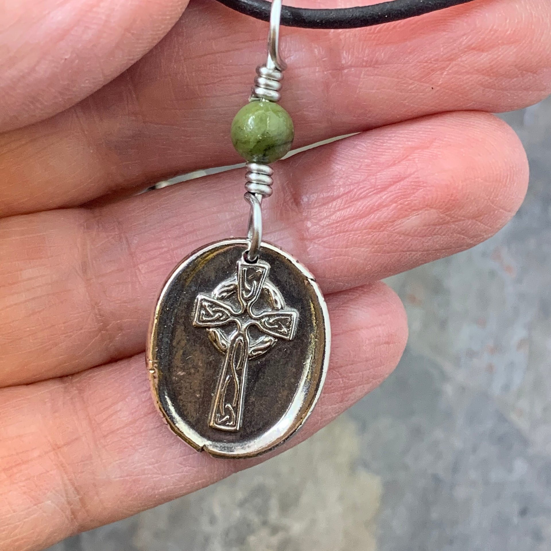 Celtic Cross, Sterling Silver, Connemara Marble, Irish Celtic Jewelry, Wax Seal Charm, Irish Pagan, Handcrafted, Artisan Jewelry, Faith