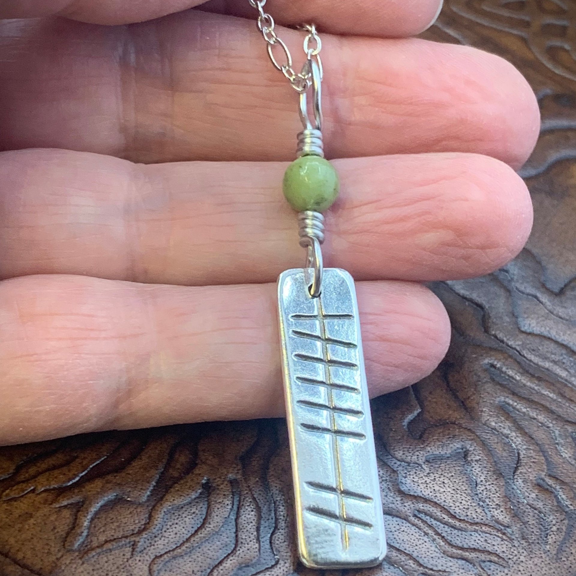 Grá Ogham Necklace, Love Bar Charm, Sterling Silver, Connemara Marble, Irish Celtic Jewelry, Hand Carved, Love Friend Gifts, Art Jewelry