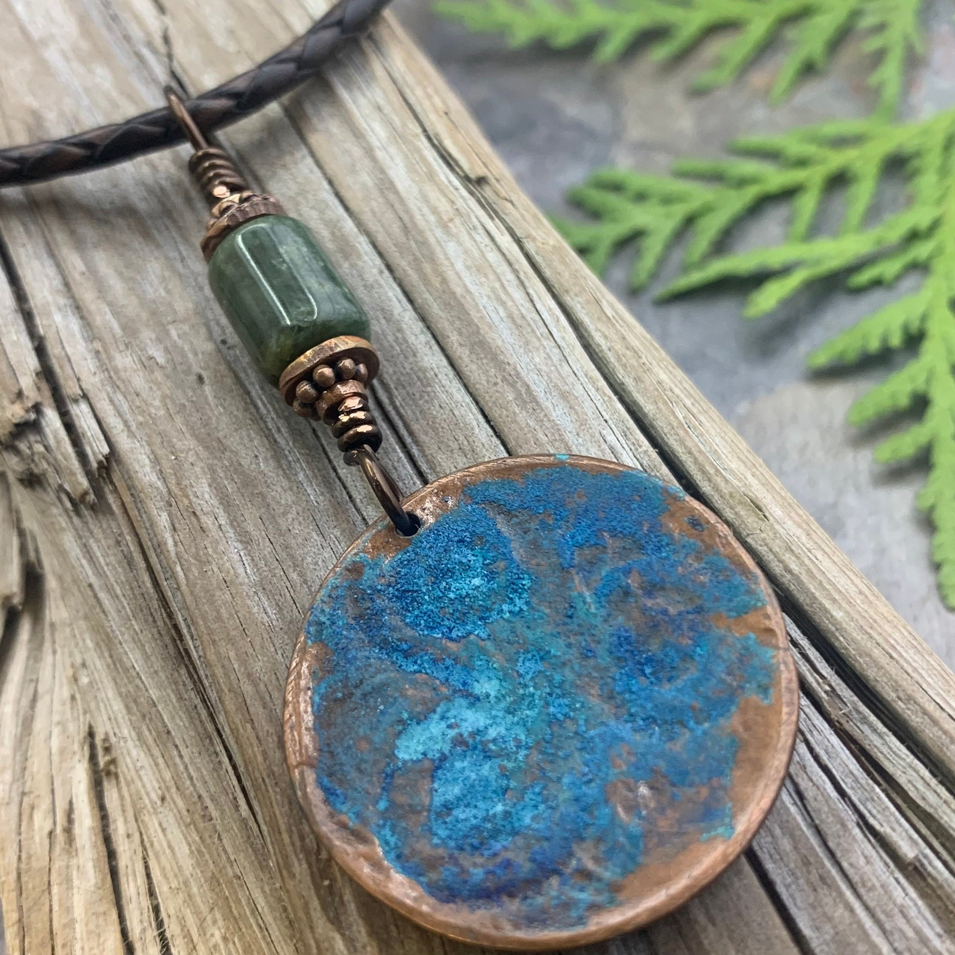 Triskele Copper Pendant, Triskelion, Connemara Marble, Triple Spiral, Irish Celtic Jewelry, Verdigris Patina, Blue Green Copper, Pagan Witch