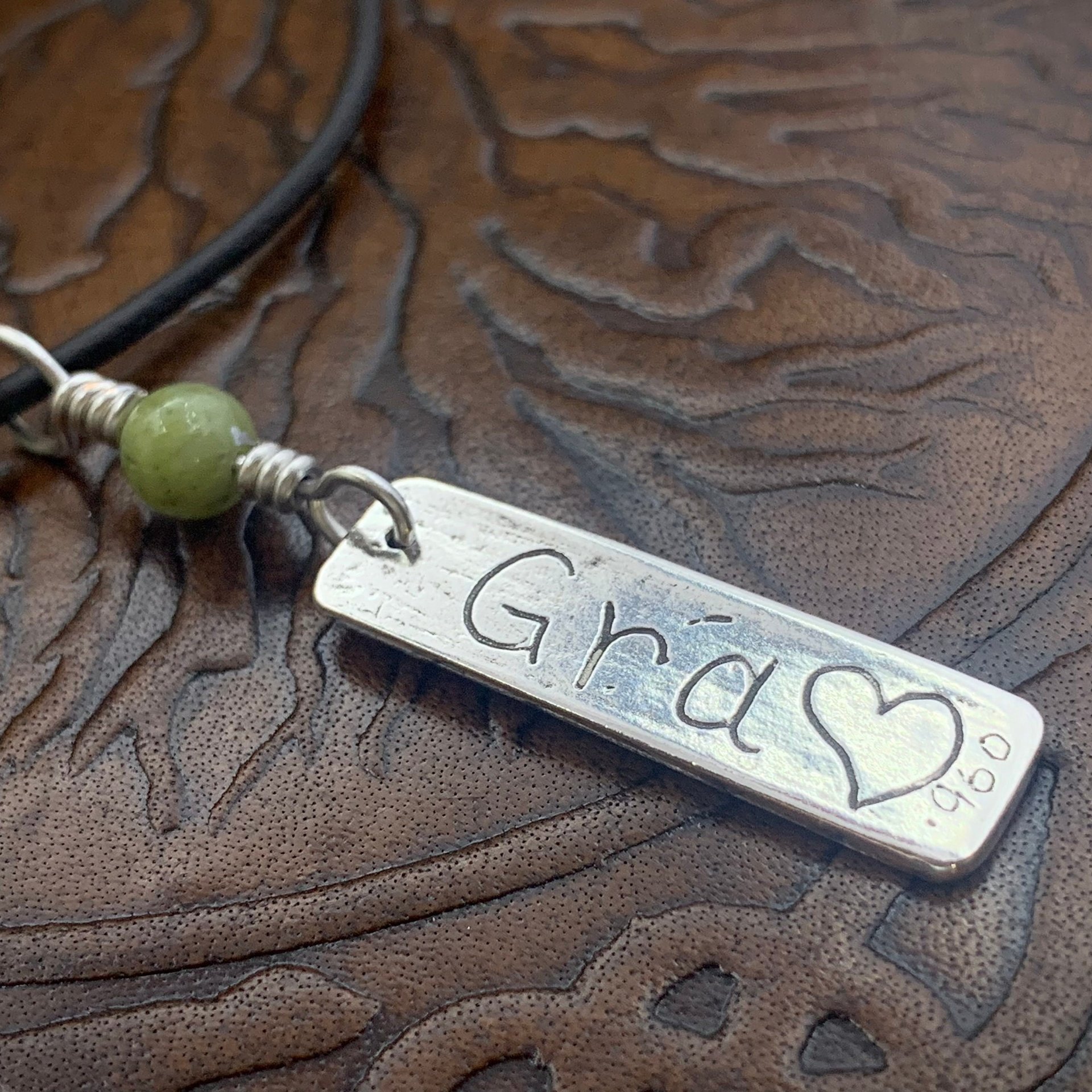 Grá Ogham Necklace, Love Bar Charm, Sterling Silver, Connemara Marble, Irish Celtic Jewelry, Hand Carved, Love Friend Gifts, Art Jewelry