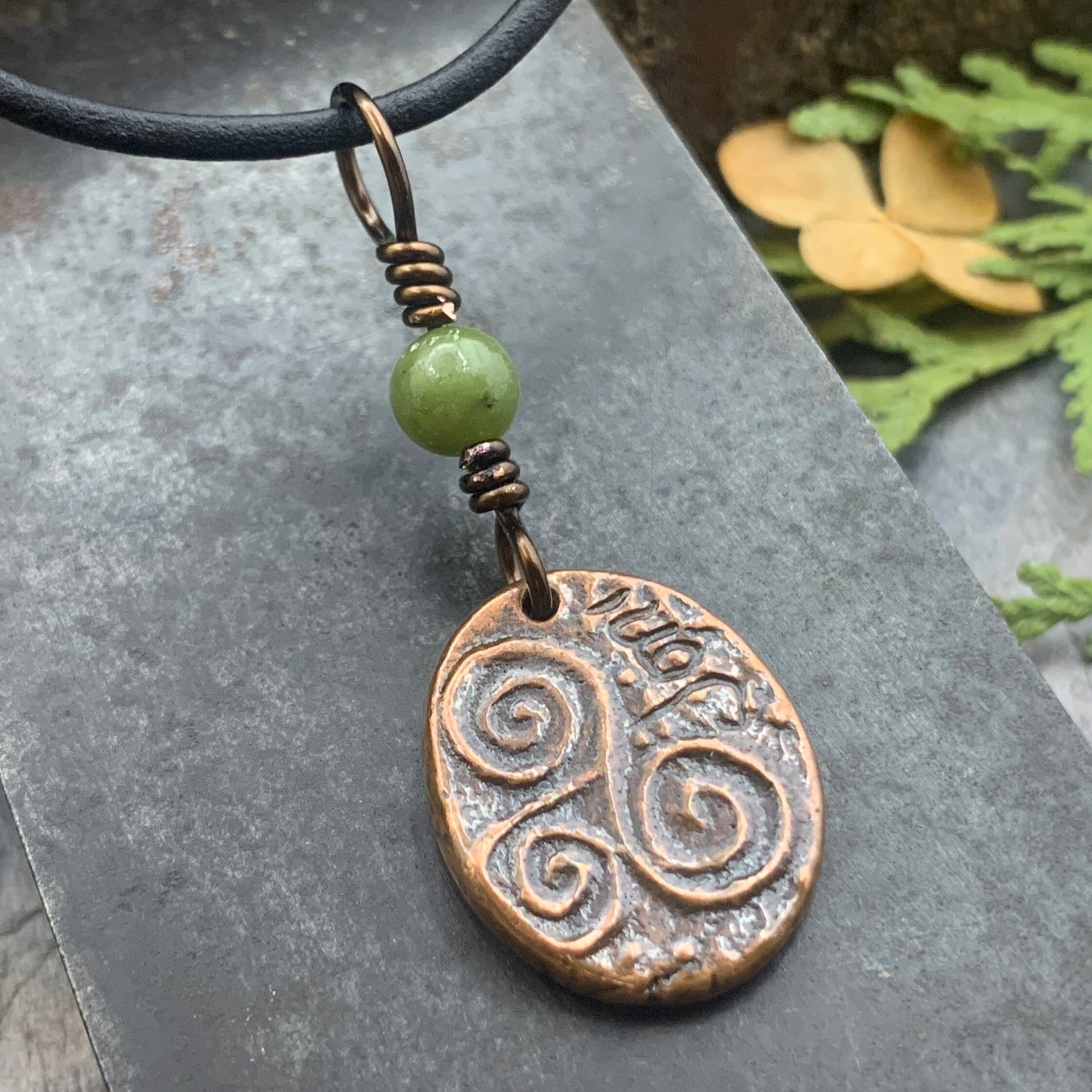 Copper Celtic Cross, Wax Seal Charm, Connemara Marble, Irish Celtic, Copper Cross Necklace, Leather & Vegan Cords, Handmade Art Jewelry