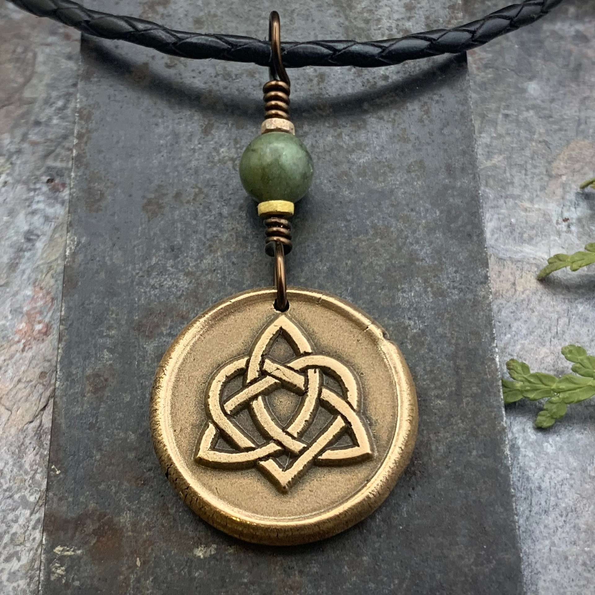 Celtic Love Knot, Bronze Trinity Charm, Connemara Marble, Wax Seal Charm, Irish Celtic Jewelry, St. Patrick's Day Gifts, Infinity, Eternity
