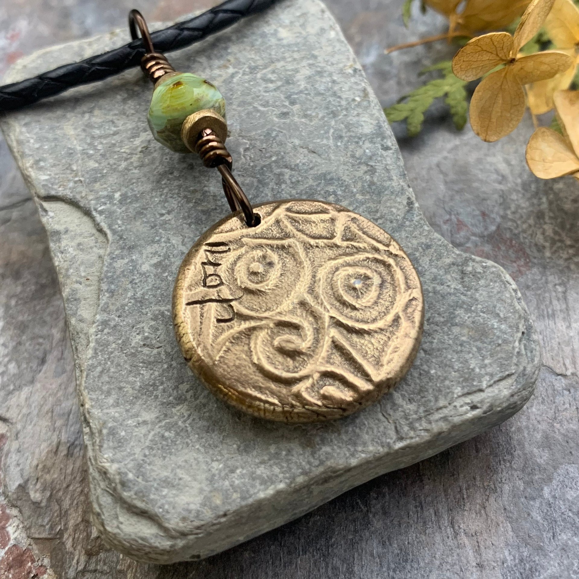 Raven Bronze Pendant, Czech Glass Bead, Tree Branches, Leather & Vegan Cords, Raven Silhouette, Celtic Goddess Witch, Pagan Earthy Jewelry