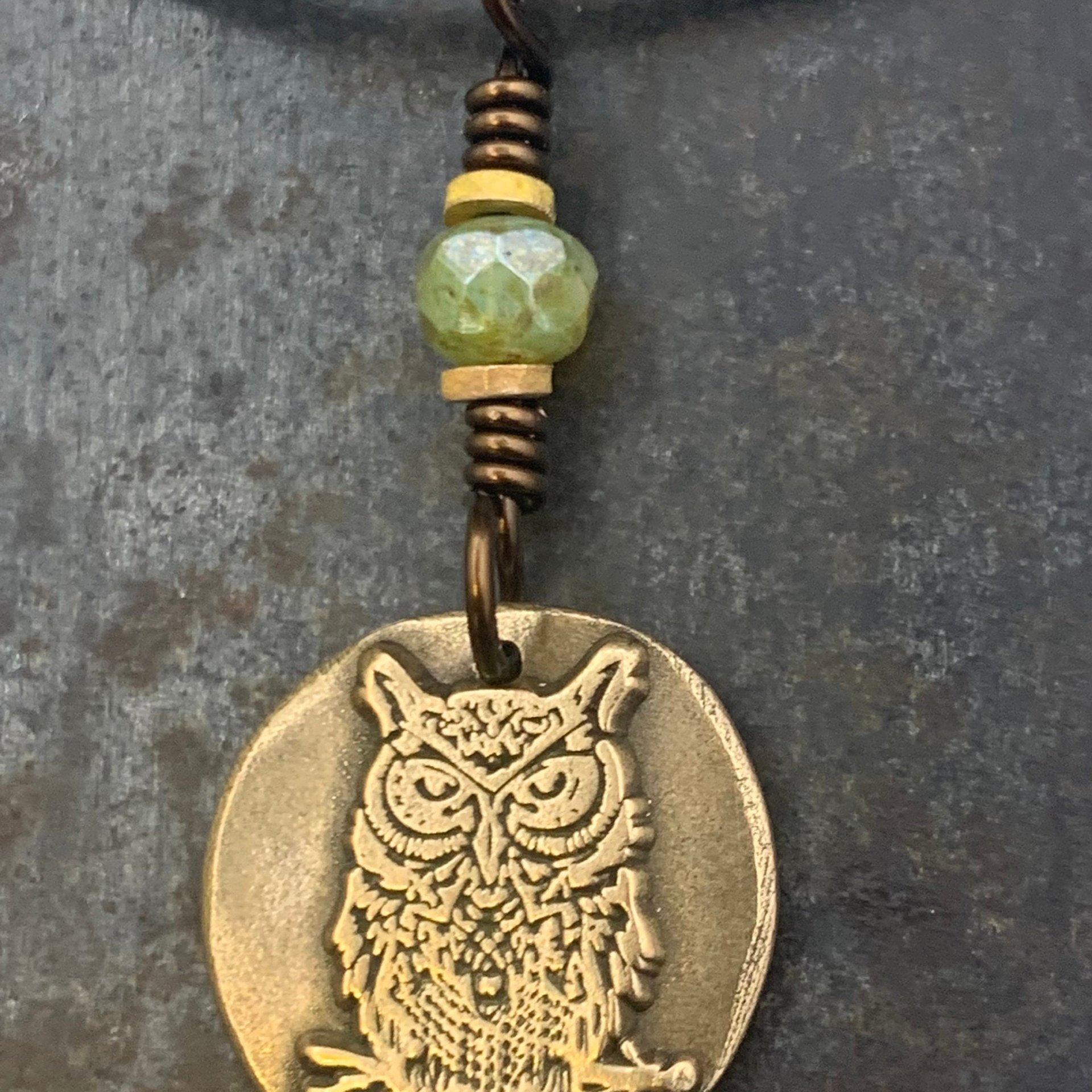 Bronze Owl Charm, Irish Celtic, Owl Witch Necklace, Celtic Hag Crone, Leather & Vegan Cords, Handmade Art Jewelry, Soul Harbor Jewelry